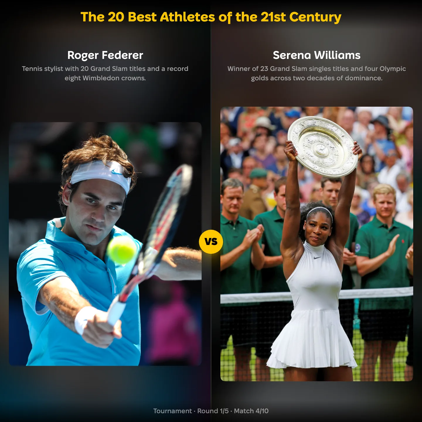 The best athletes of the 21st century ranked, with Roger Federer against Serena Williams
