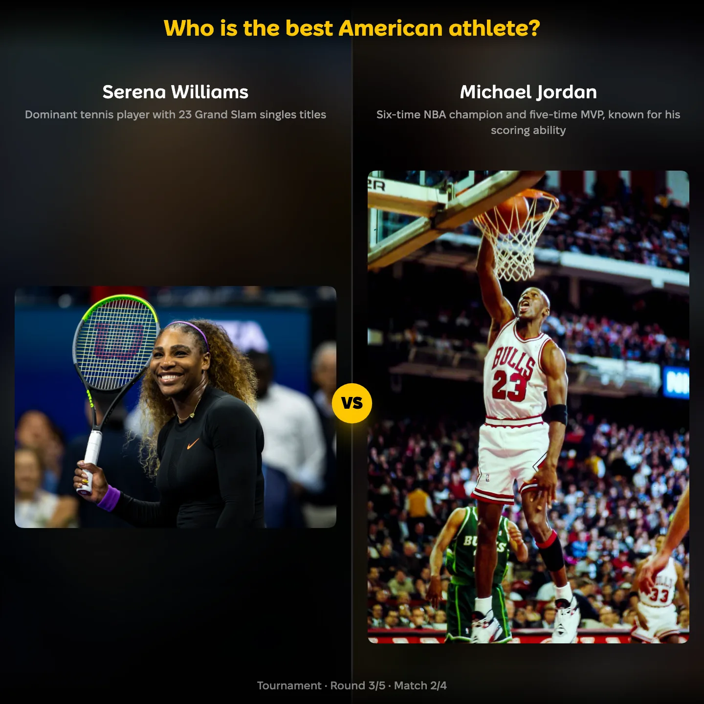 The best American athlete ranked, with Serena Williams against Michael Jordan