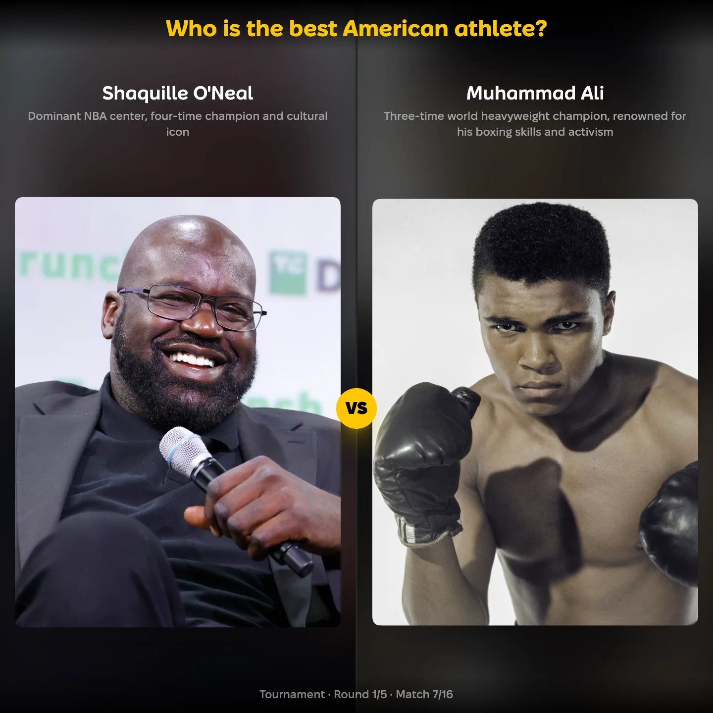 The best American athlete ranked, with Shaquille O'Neal against Muhammad Ali