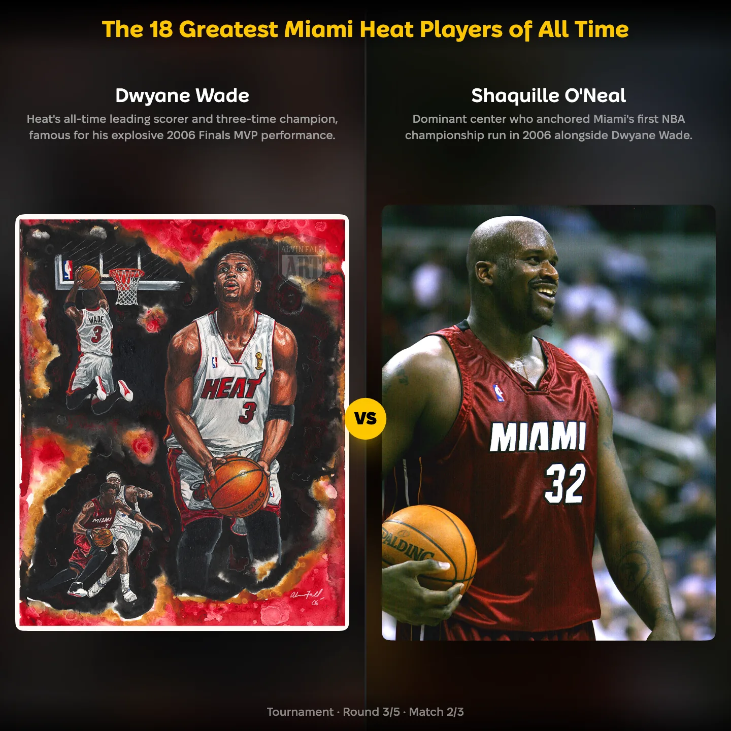 The greatest Miami Heat players of all time ranked, with Dwyane Wade against Shaquille O'Neal