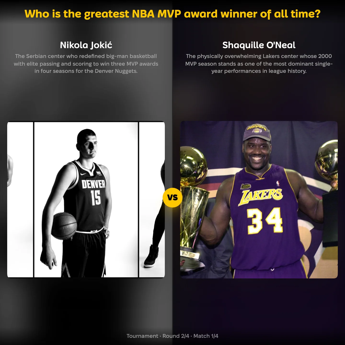 The greatest NBA MVP award winner ranked, with Nikola Jokic against Shaquille O'Neal