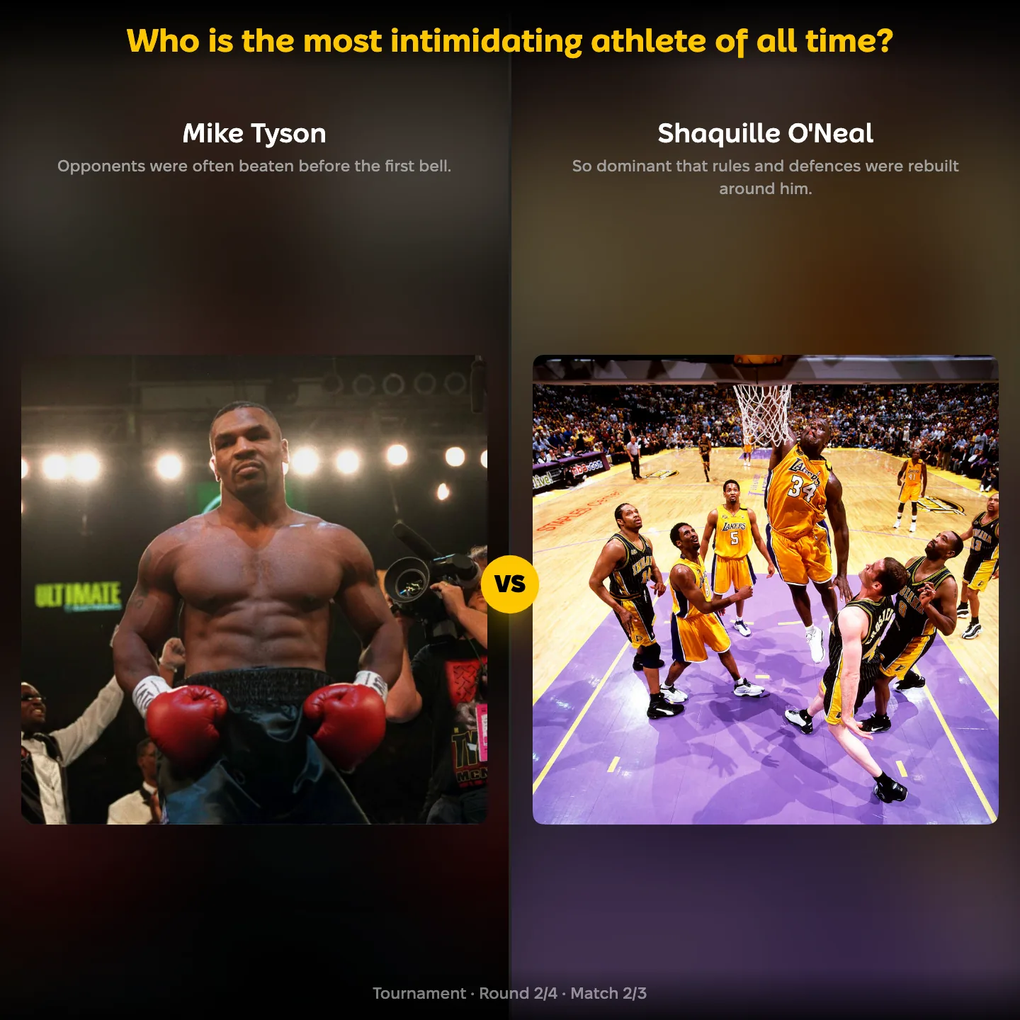 The most intimidating athlete of all time ranked, with Mike Tyson against Shaquille O'Neal