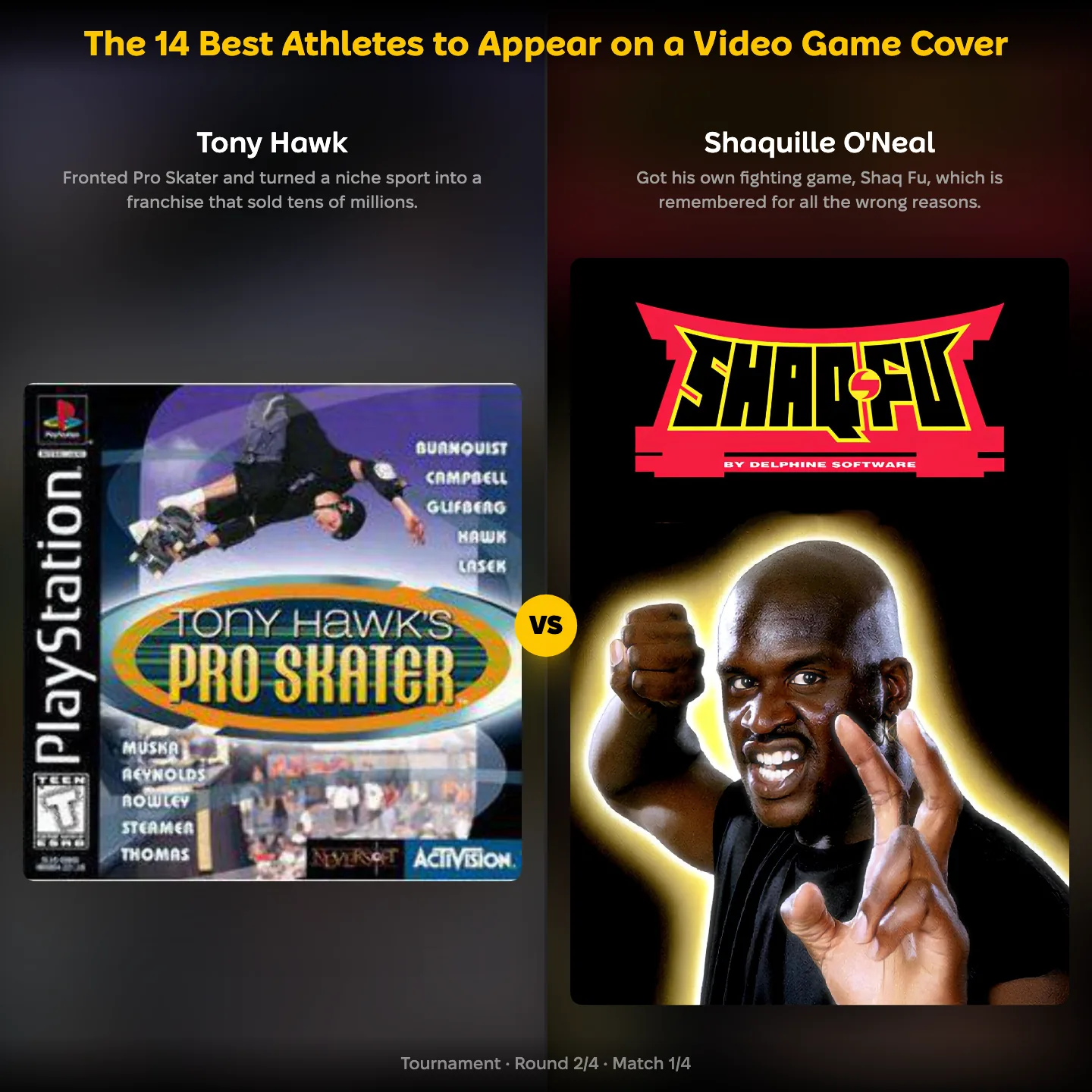 The best athletes to appear on a video game cover ranked, with Tony Hawk against Shaquille O'Neal