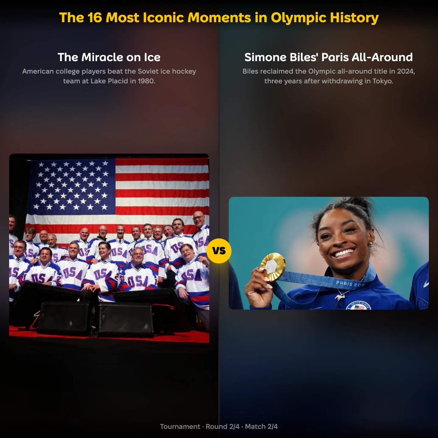 The Miracle on Ice against Simone Biles' Paris all-around title in a ranking of iconic Olympic moments