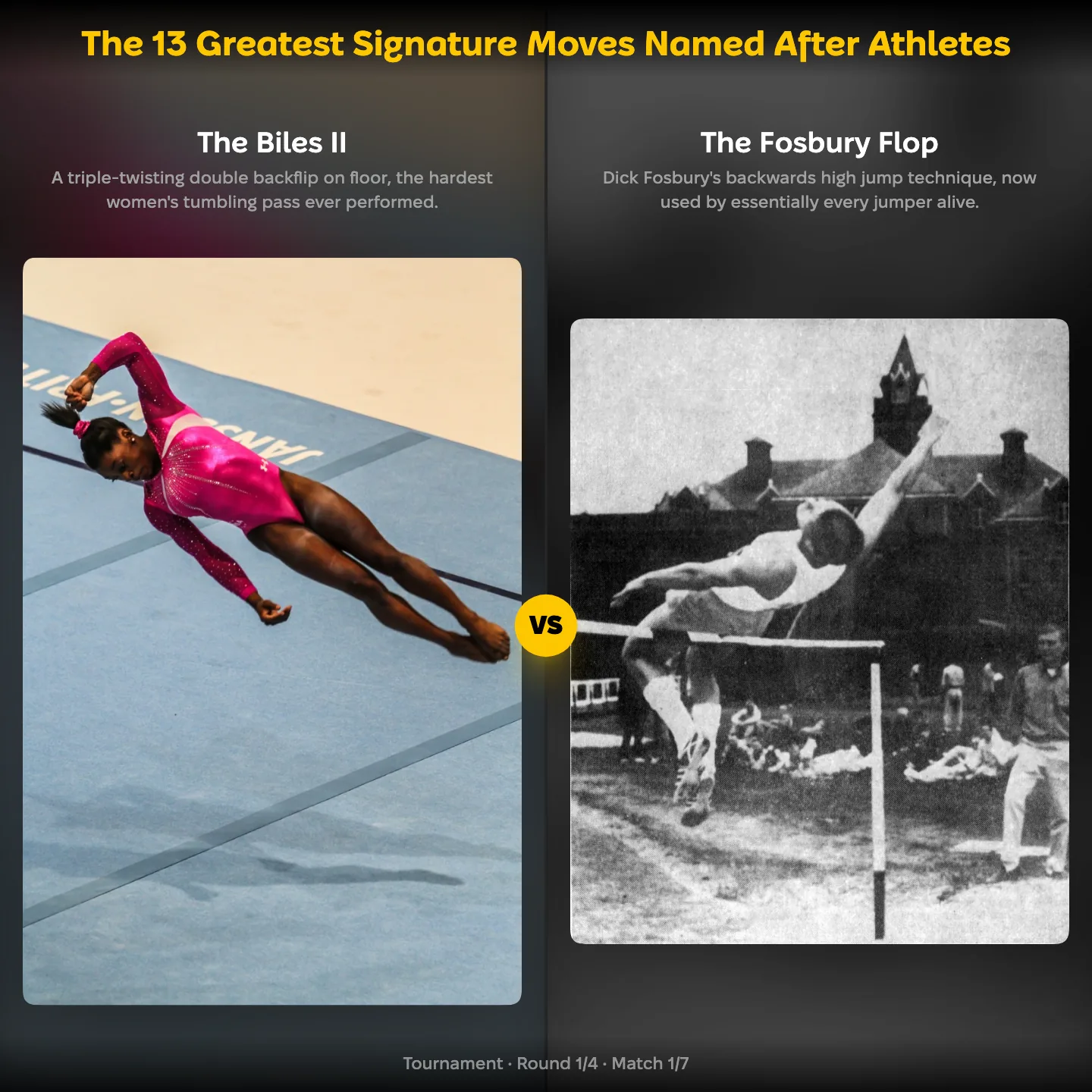 The Biles II against the Fosbury Flop in a ranking of signature moves named after athletes
