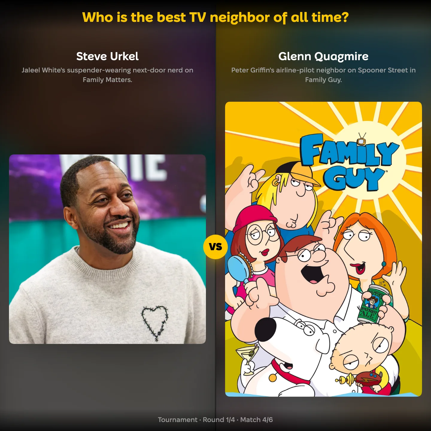 The best TV neighbor of all time: Steve Urkel vs Glenn Quagmire, with Ned Flanders in the ranking