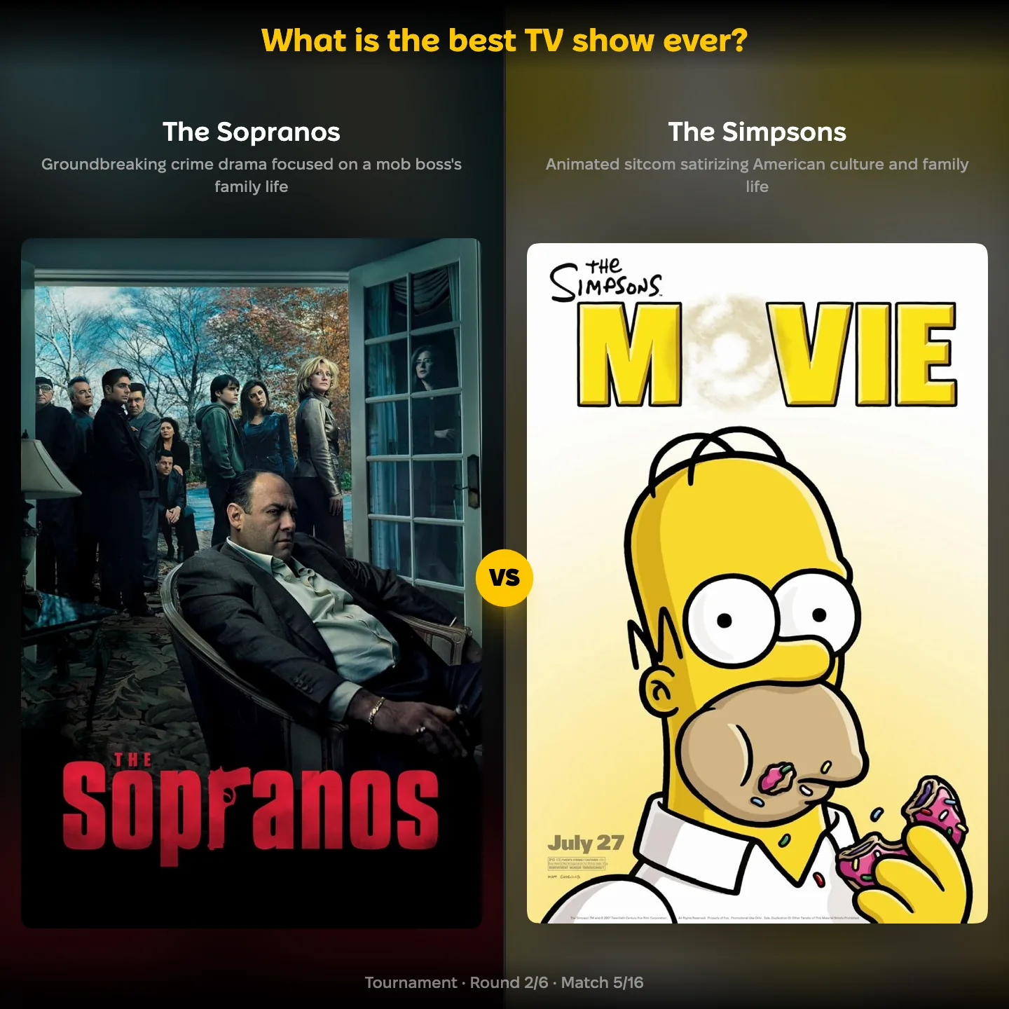 The best TV show ever ranking: The Sopranos vs The Simpsons