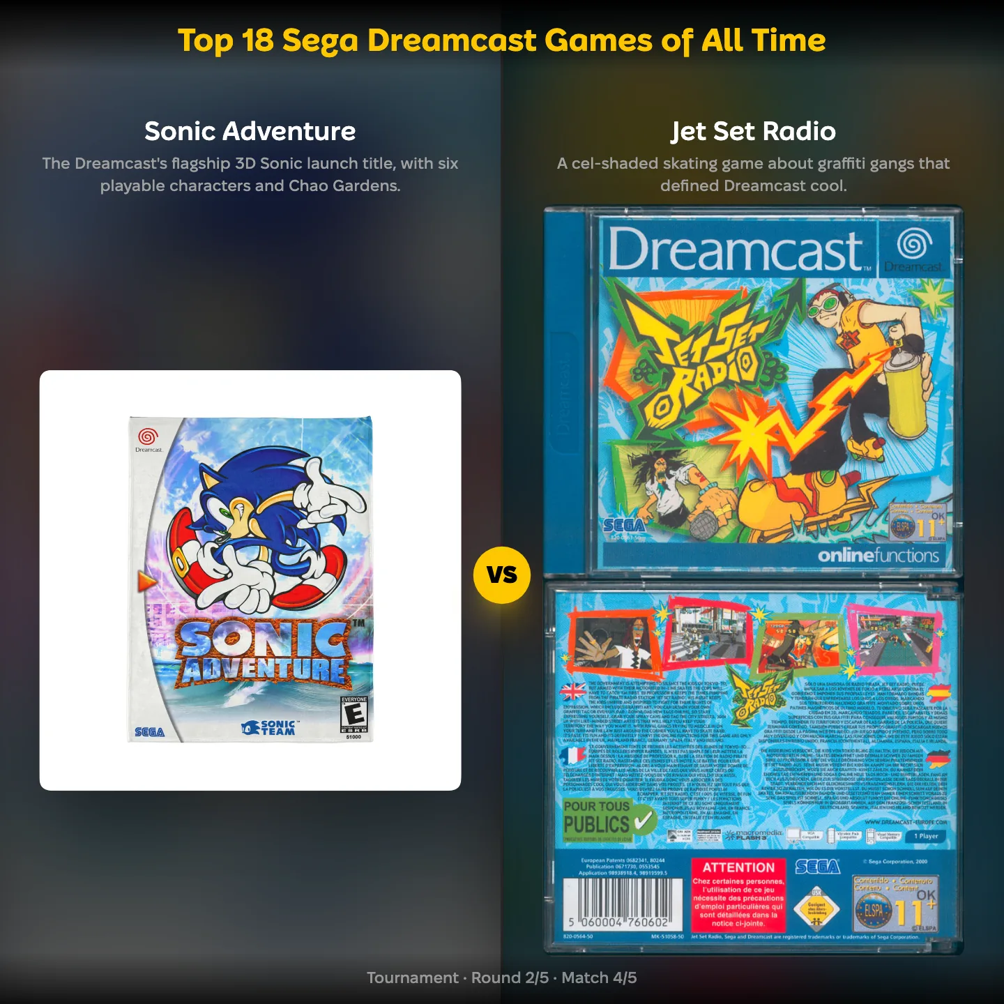 Top 18 Sega Dreamcast games of all time ranked, with Sonic Adventure against Jet Set Radio