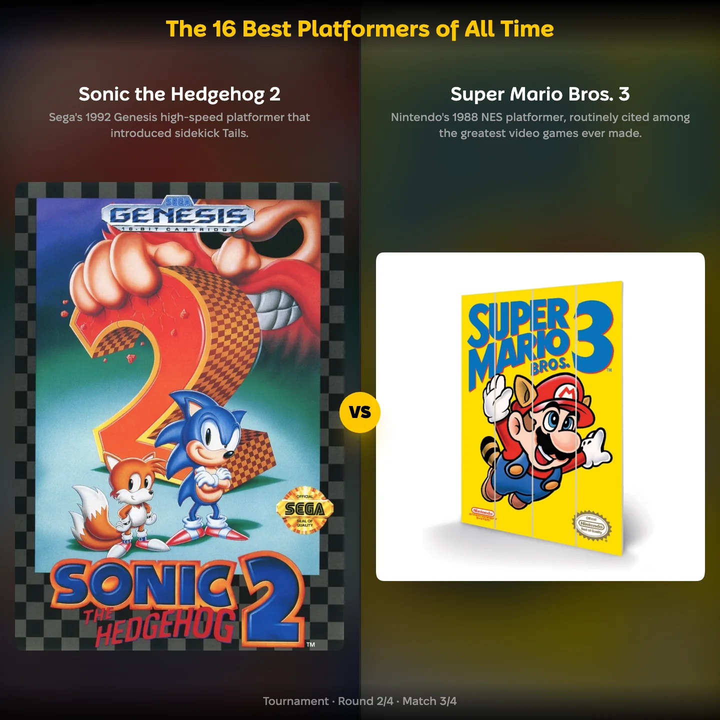 The 16 best platformers of all time ranked, with Sonic the Hedgehog 2 against Super Mario Bros. 3
