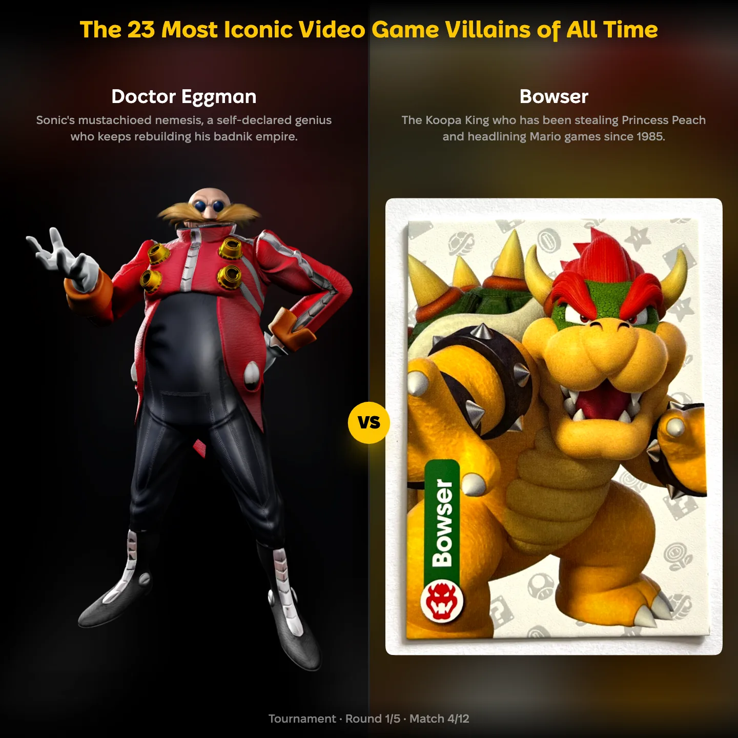 The 23 most iconic video game villains of all time ranked, with Doctor Eggman against Bowser