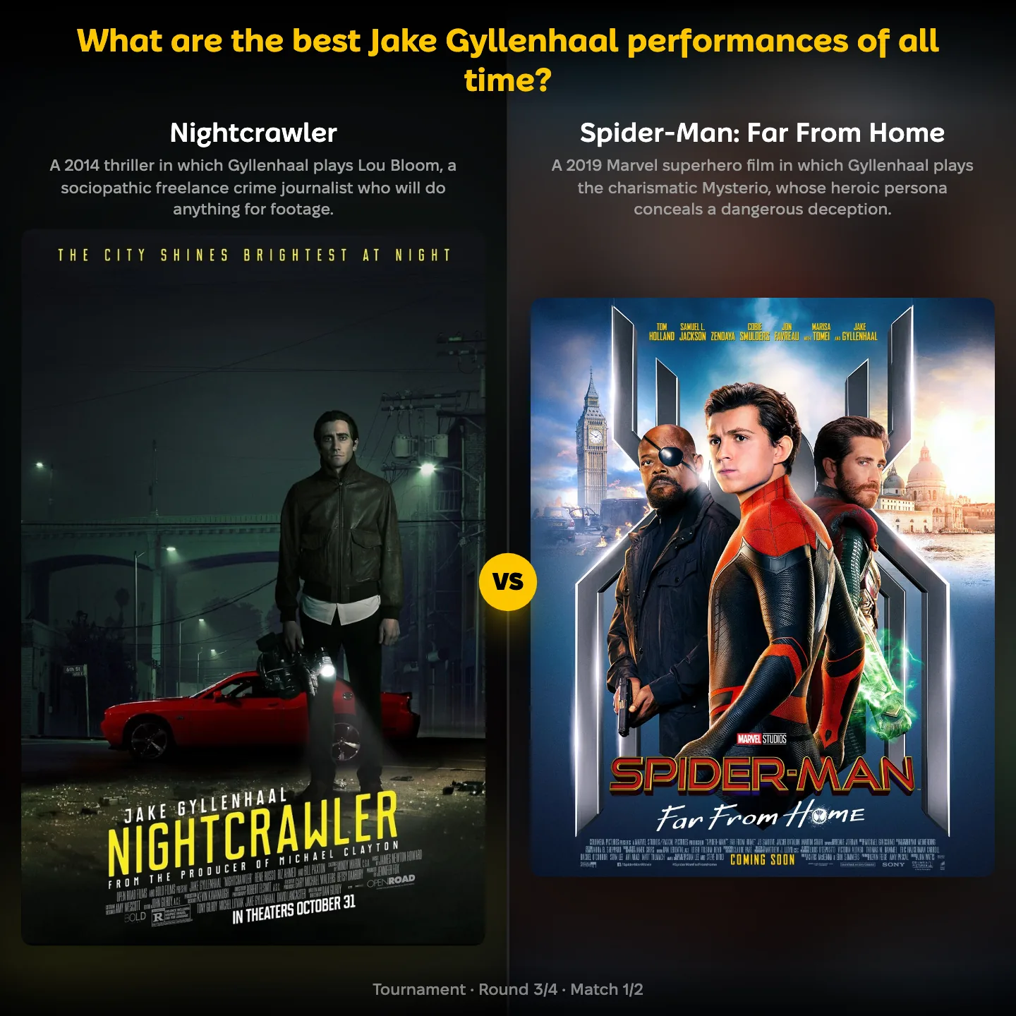 What are the best Jake Gyllenhaal performances of all time? Nightcrawler against Spider-Man: Far From Home