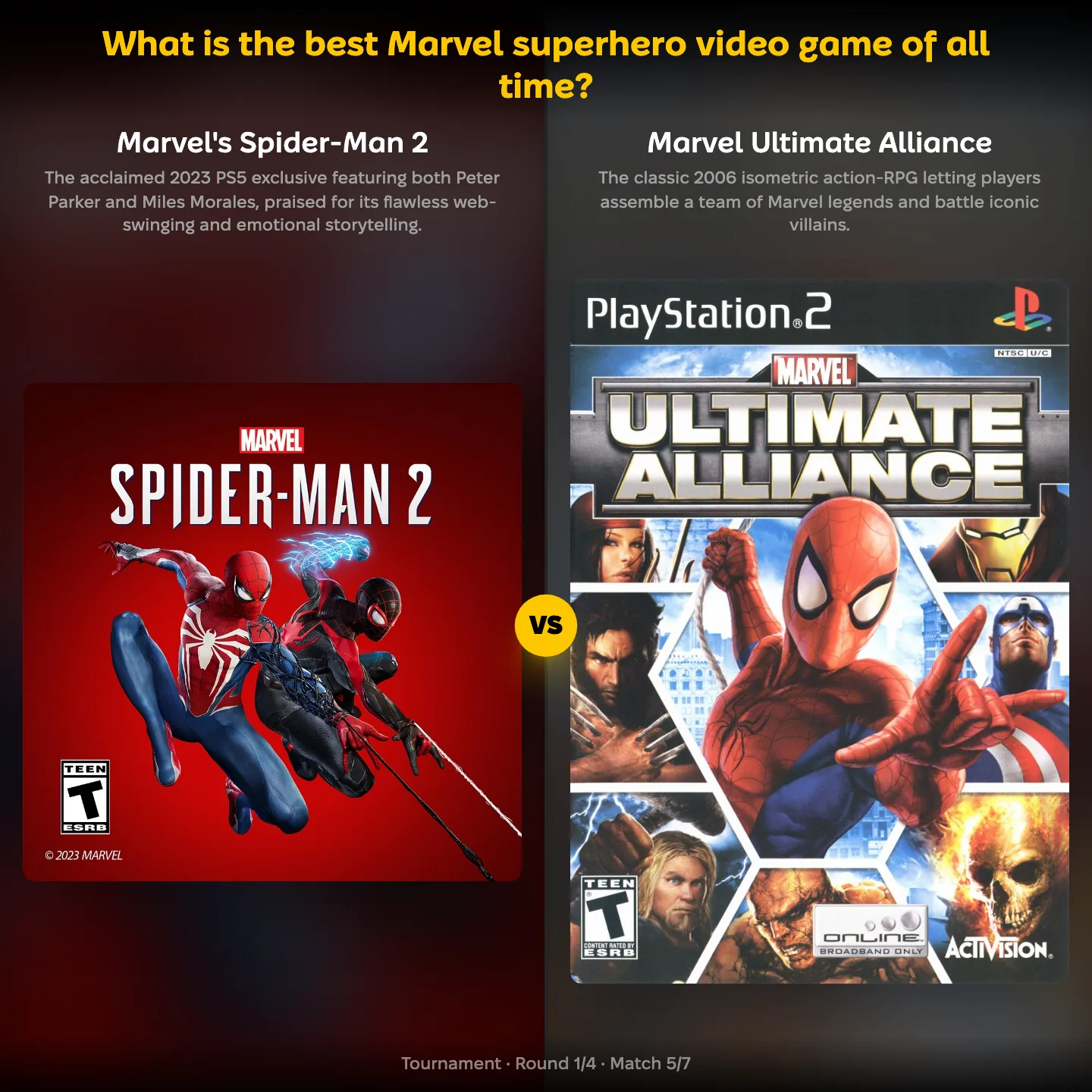 What is the best Marvel superhero video game of all time? Marvel's Spider-Man 2 against Marvel Ultimate Alliance
