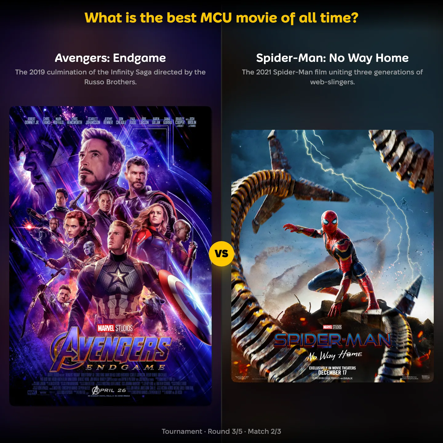 What is the best MCU movie of all time? Avengers: Endgame against Spider-Man: No Way Home