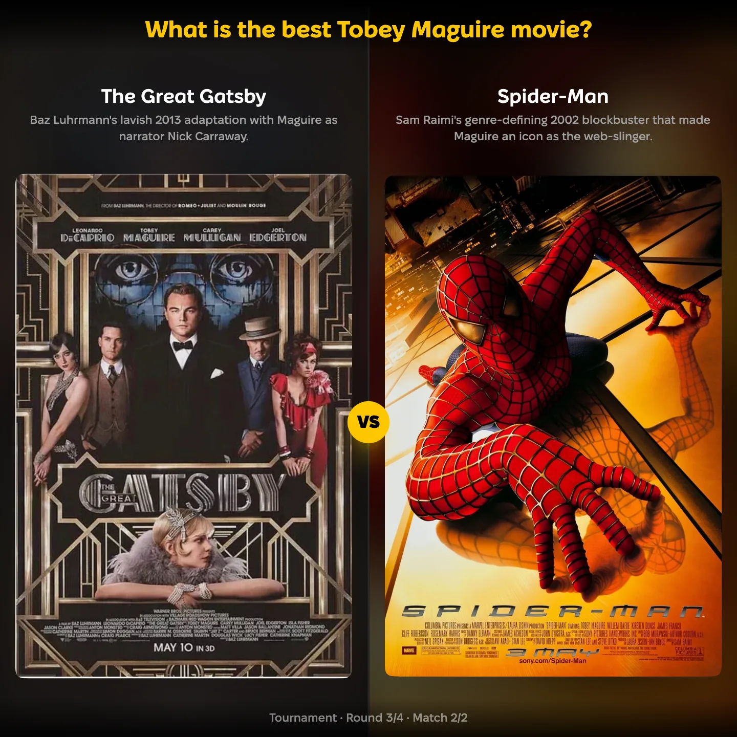 What is the best Tobey Maguire movie? The Great Gatsby against Spider-Man