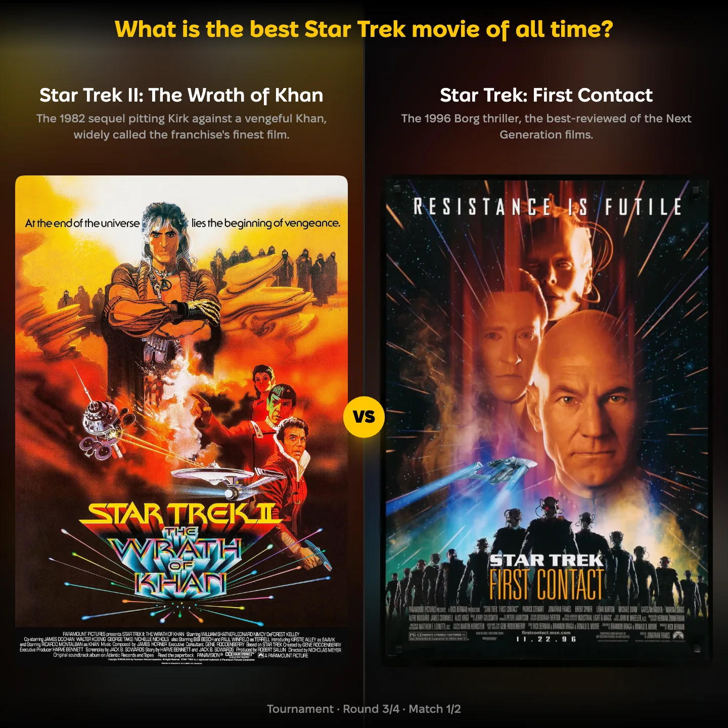 What is the best Star Trek movie of all time? ranking, with The Wrath of Khan against First Contact