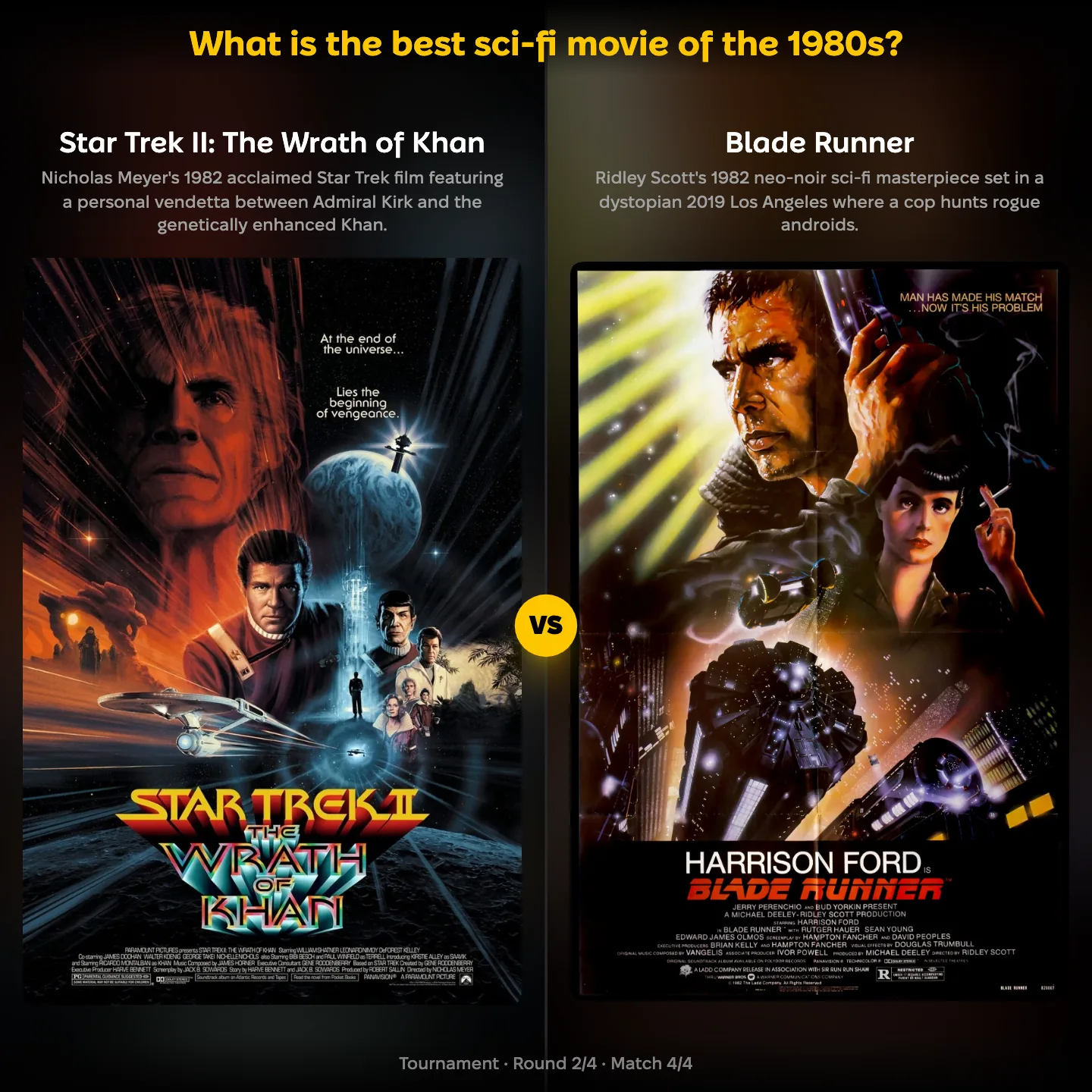 What is the best sci-fi movie of the 1980s? ranking, with Star Trek II: The Wrath of Khan against Blade Runner
