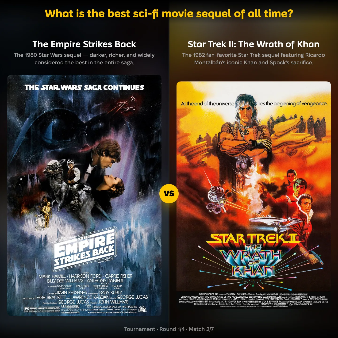 What is the best sci-fi movie sequel of all time? ranking, with The Empire Strikes Back against Star Trek II: The Wrath of Khan
