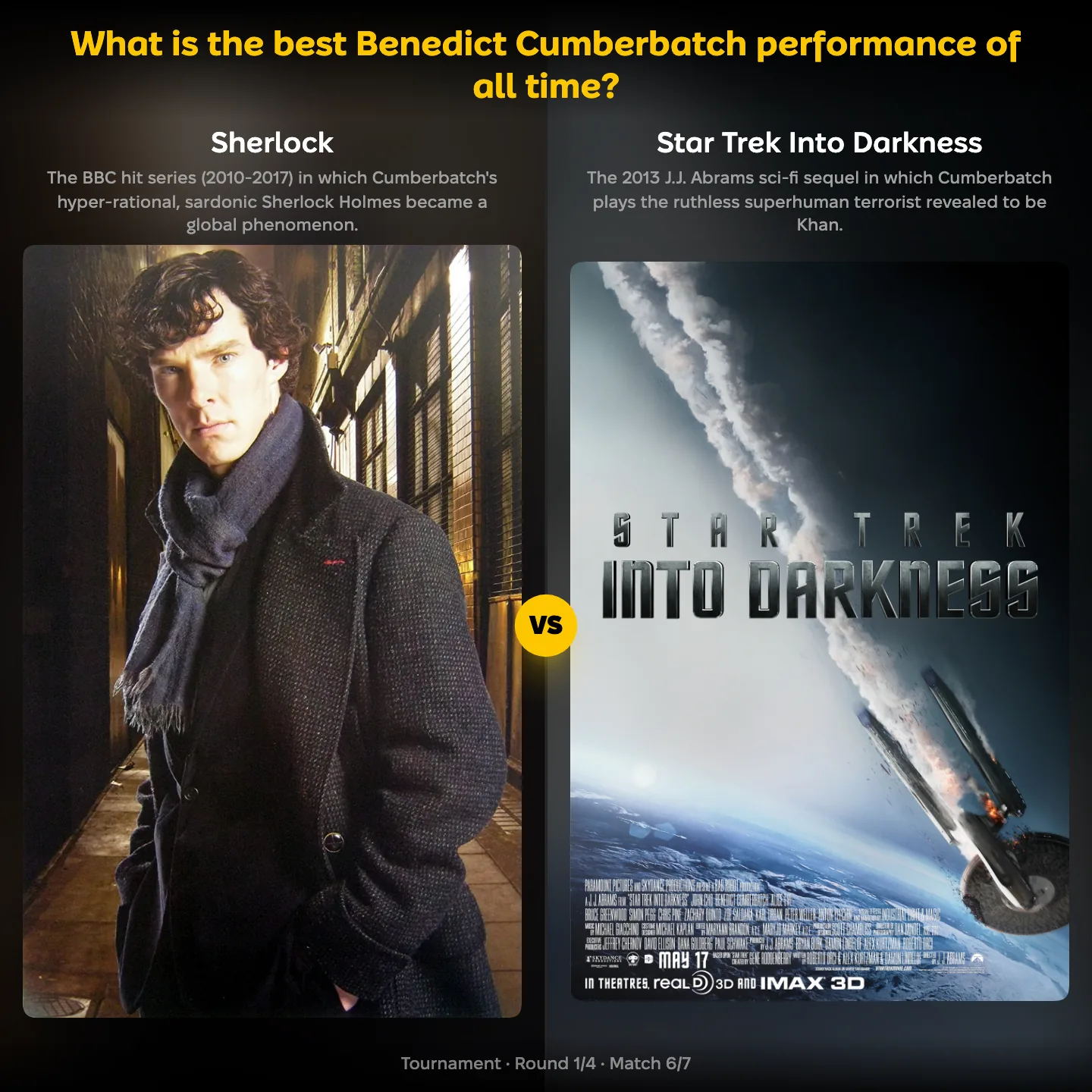 What is the best Benedict Cumberbatch performance of all time? ranking, with Sherlock against Star Trek Into Darkness
