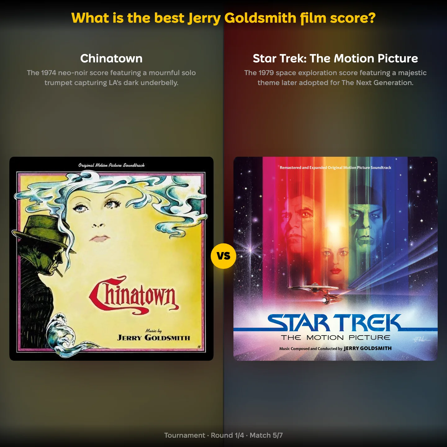What is the best Jerry Goldsmith film score? ranking, with Chinatown against Star Trek: The Motion Picture
