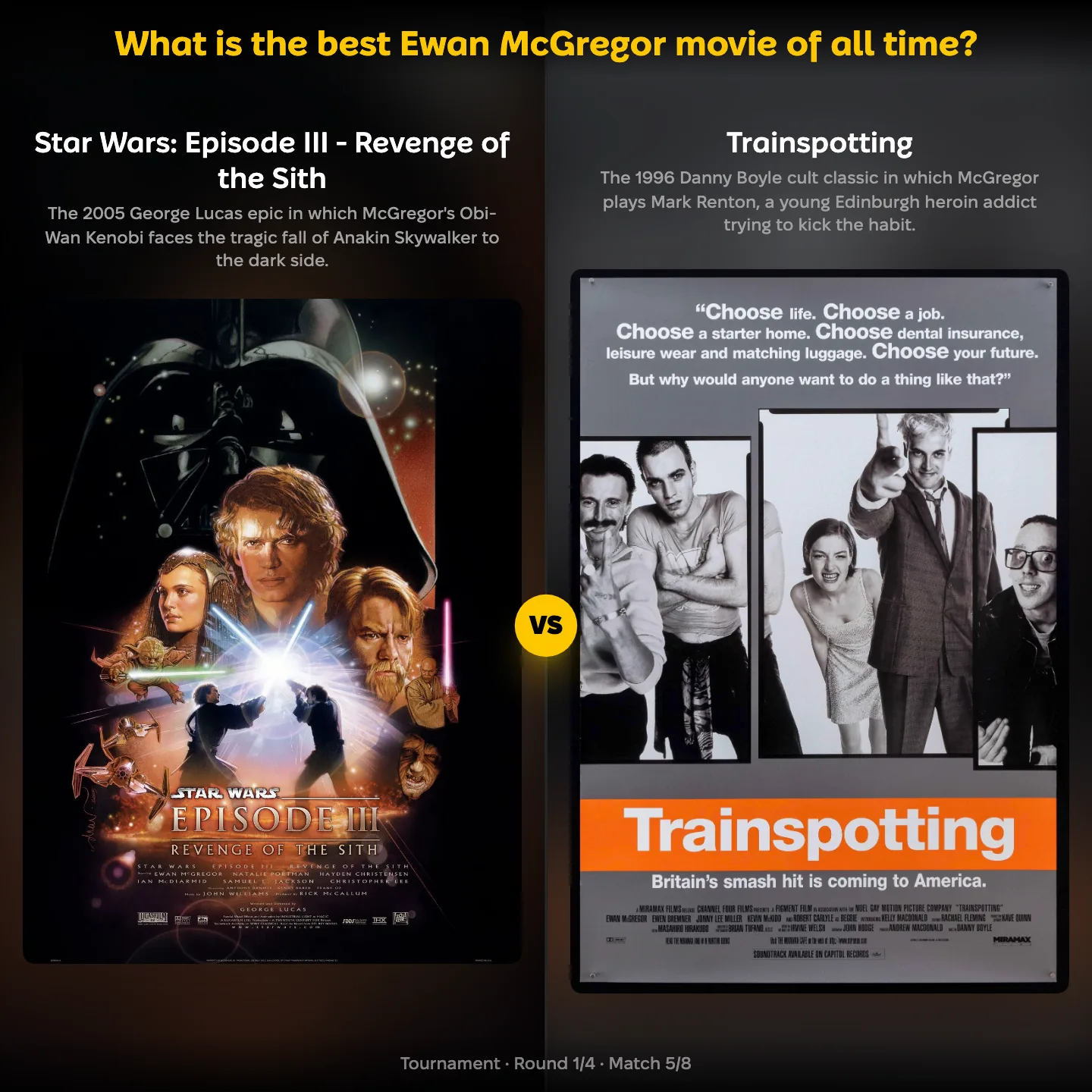 The best Ewan McGregor movie of all time ranked, with Revenge of the Sith against Trainspotting