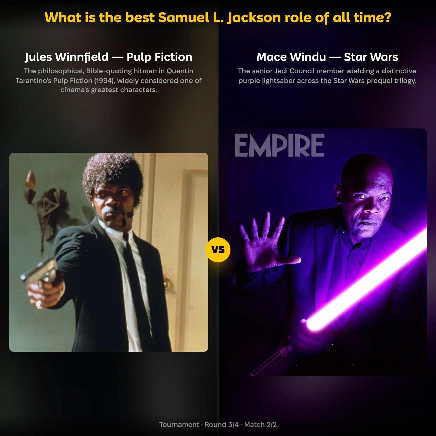 The best Samuel L. Jackson role of all time ranked, with Jules Winnfield against Mace Windu of Star Wars