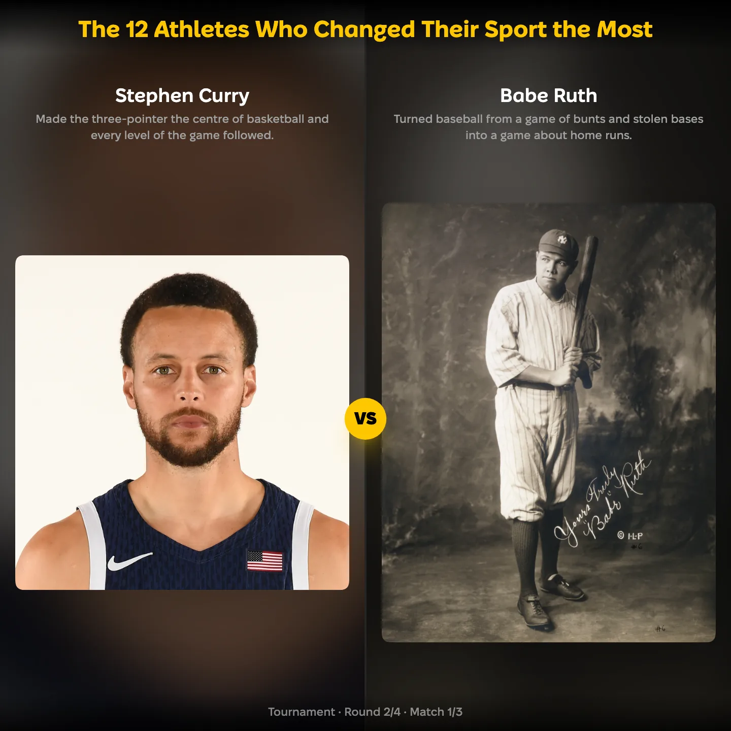 The 12 athletes who changed their sport the most, with Stephen Curry facing Babe Ruth