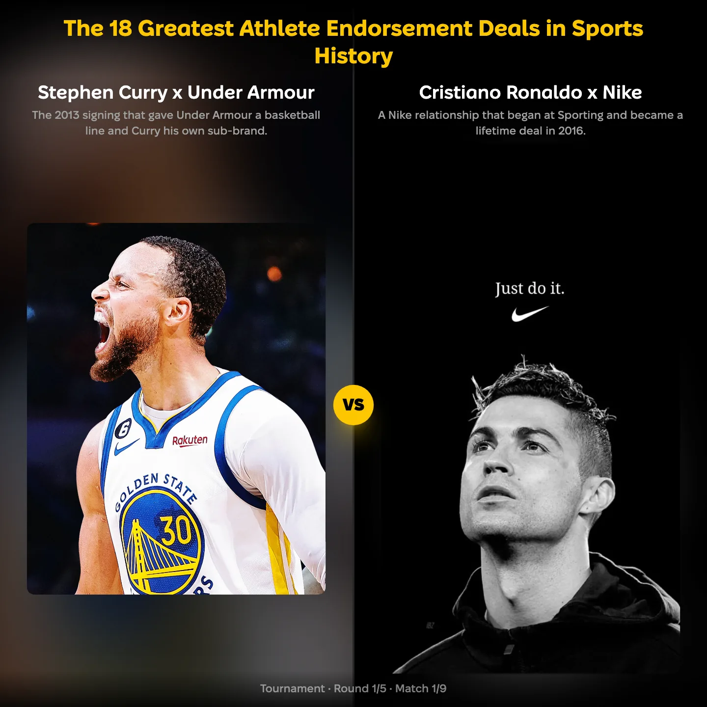 The 18 greatest athlete endorsement deals in sports history, with Stephen Curry and Under Armour facing Cristiano Ronaldo and Nike