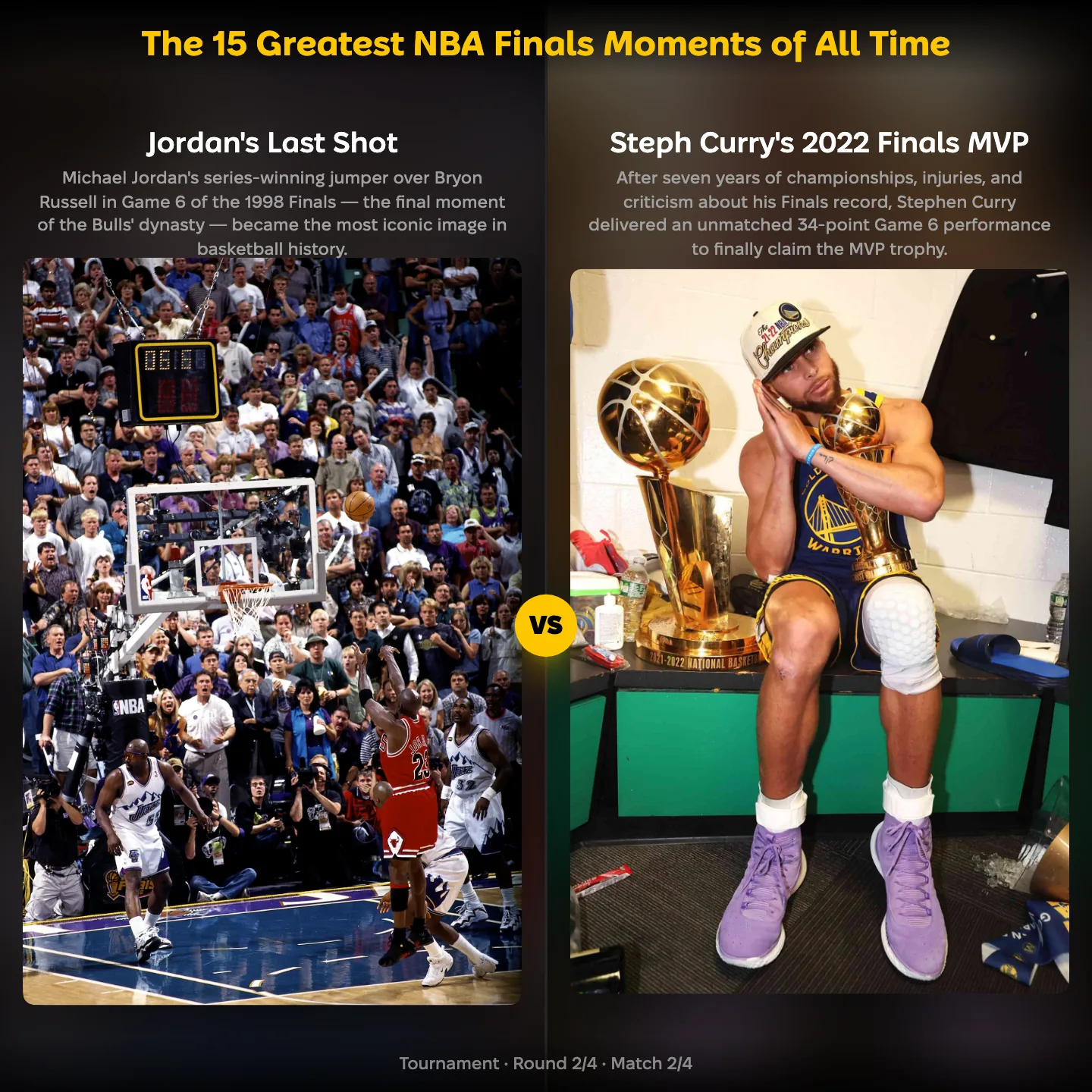The 15 greatest NBA Finals moments ranked, with Michael Jordan's last shot facing Stephen Curry's 2022 Finals MVP