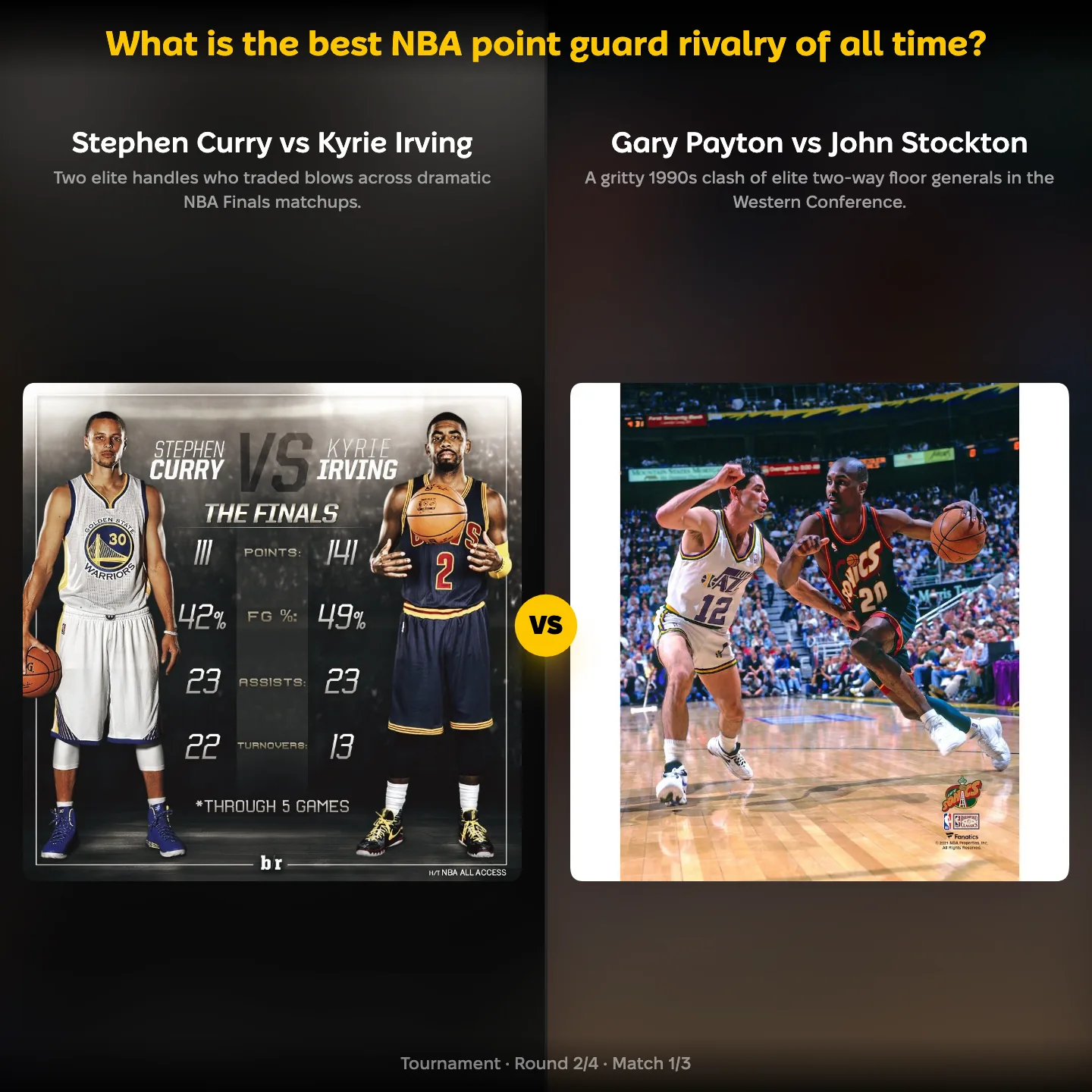 The best NBA point guard rivalry of all time, with Curry versus Kyrie Irving facing Gary Payton versus John Stockton