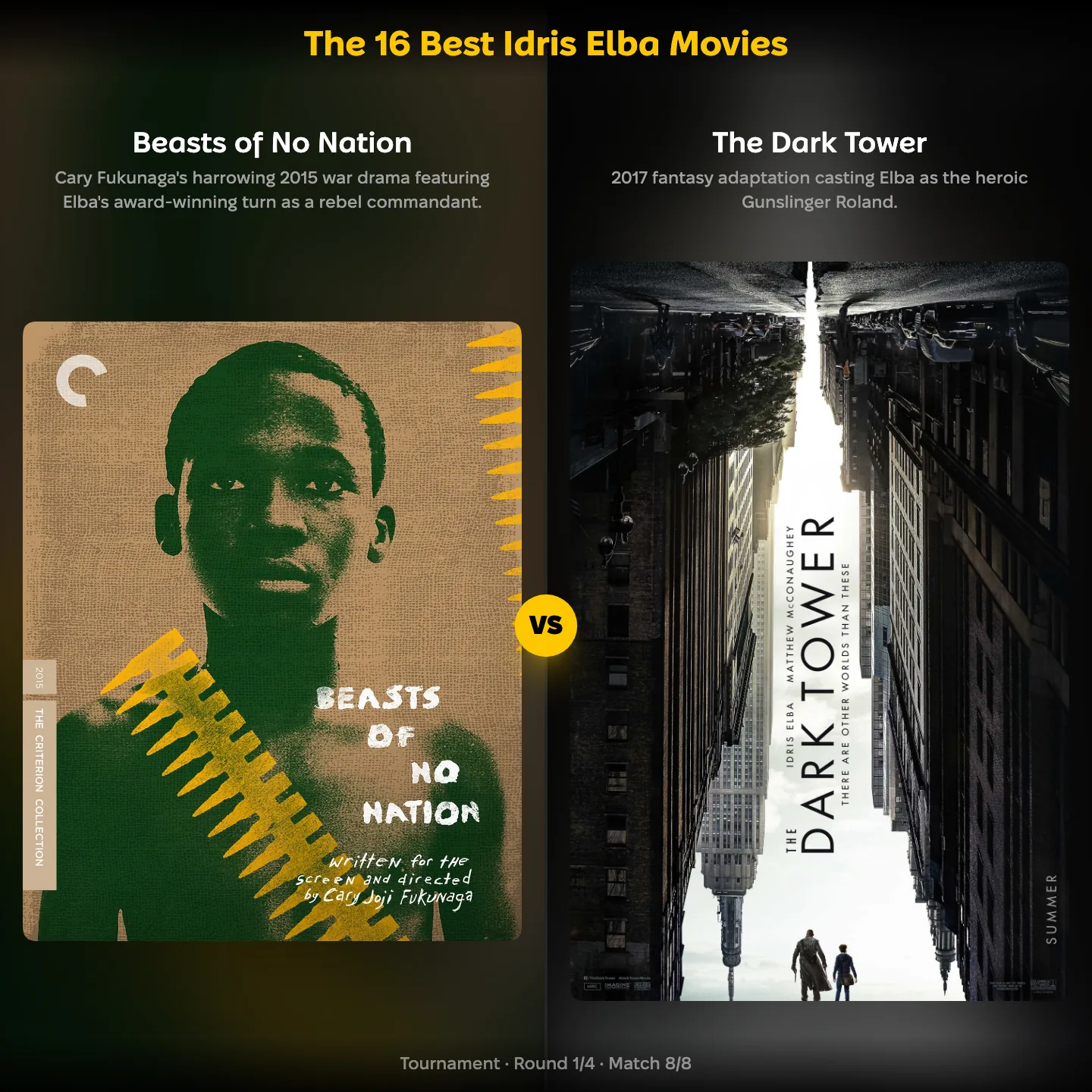 The best Idris Elba movies ranked, with Beasts of No Nation set against Stephen King's The Dark Tower
