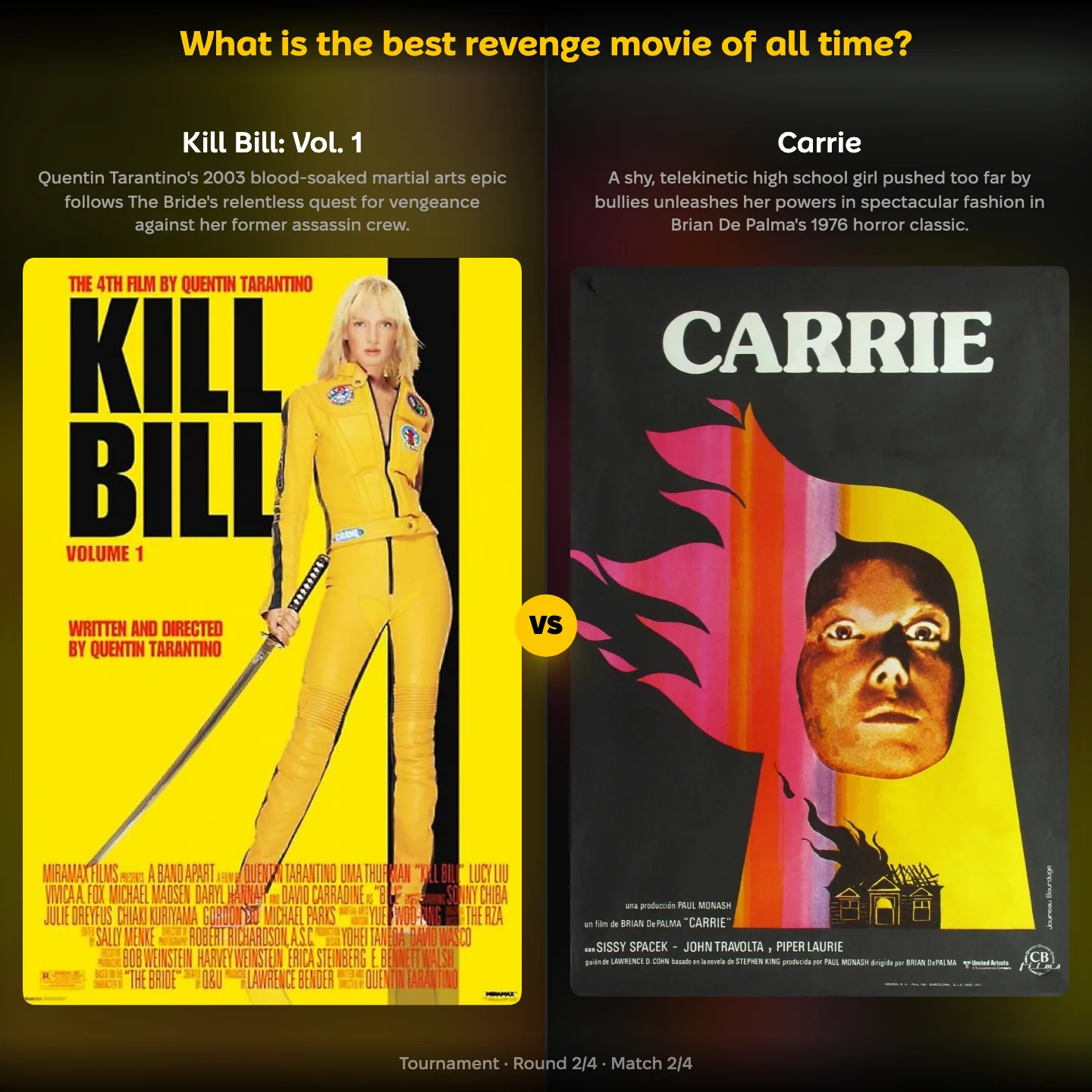 The best revenge movie of all time ranked, with Kill Bill set against Stephen King's Carrie