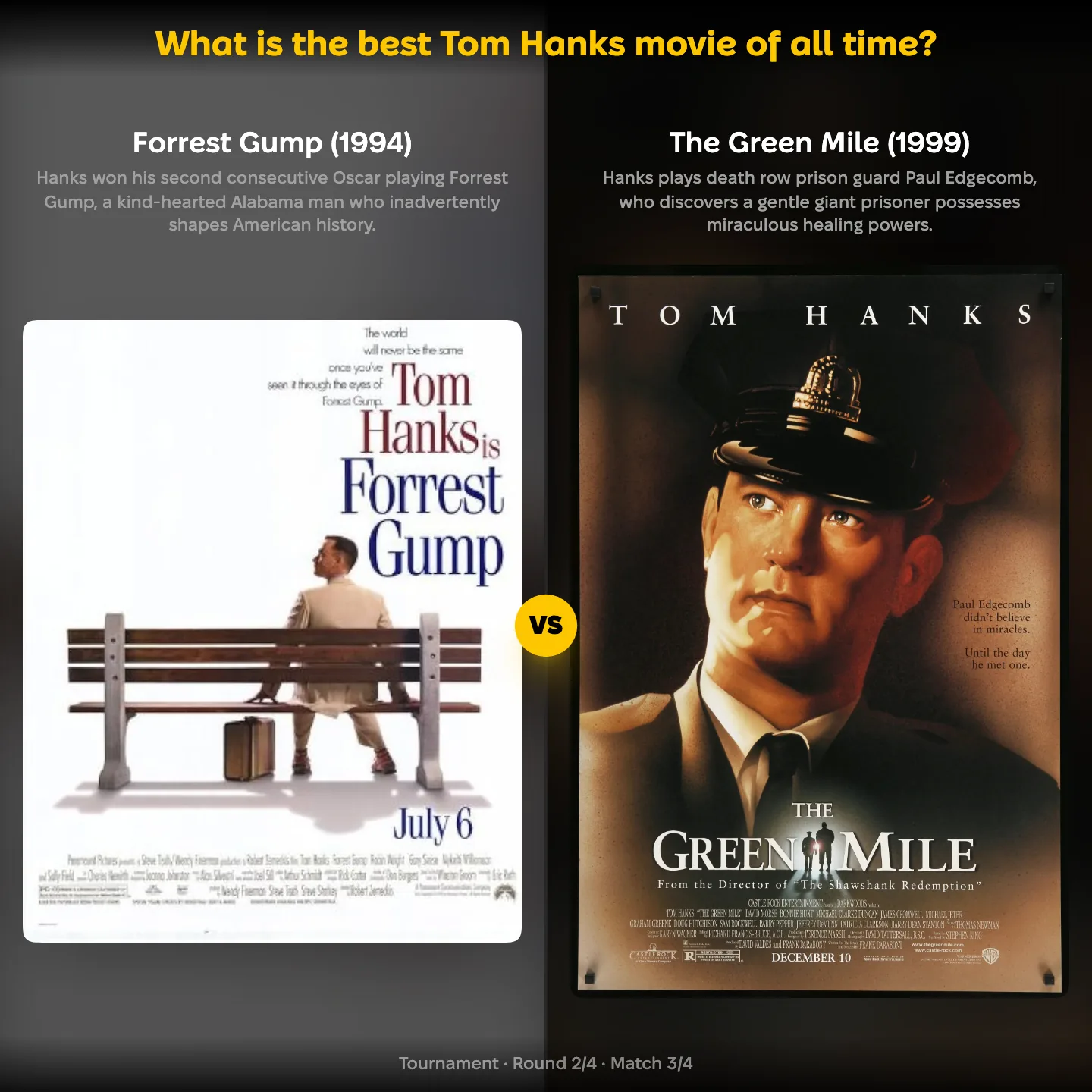 The best Tom Hanks movie ranked, with Forrest Gump set against Stephen King's The Green Mile