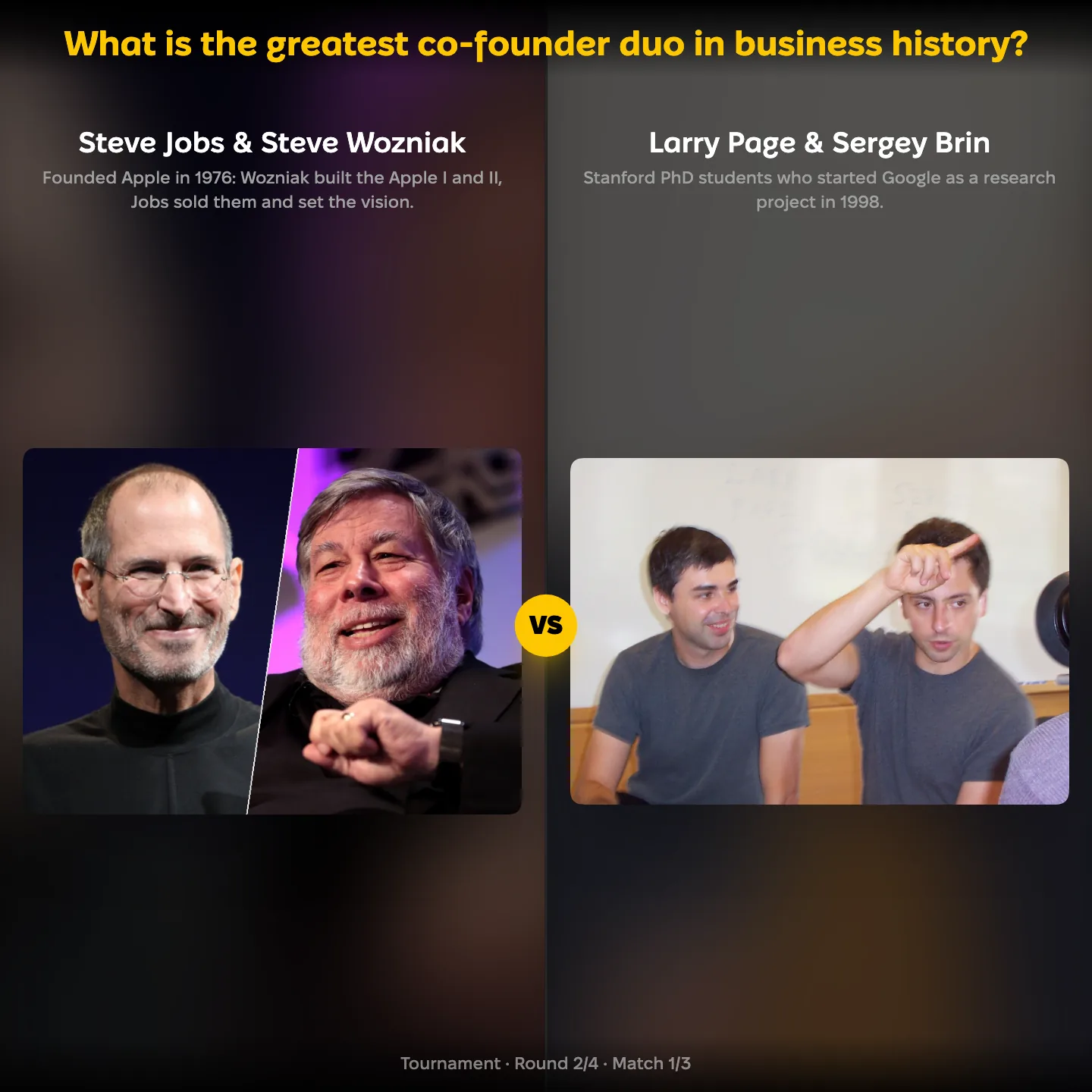 The greatest co-founder duo in business history ranked: Steve Jobs and Steve Wozniak vs Larry Page and Sergey Brin