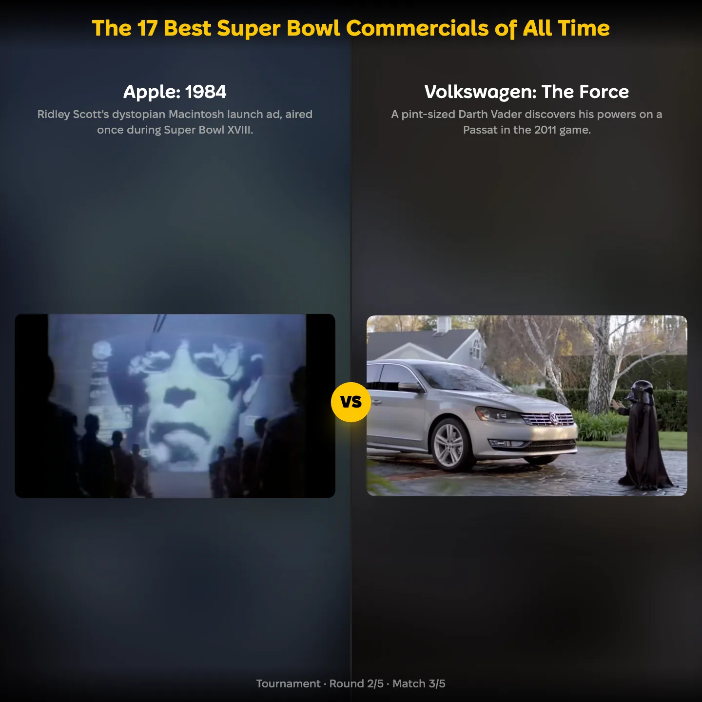 The best Super Bowl commercials ranked: Apple's 1984 vs Volkswagen's The Force