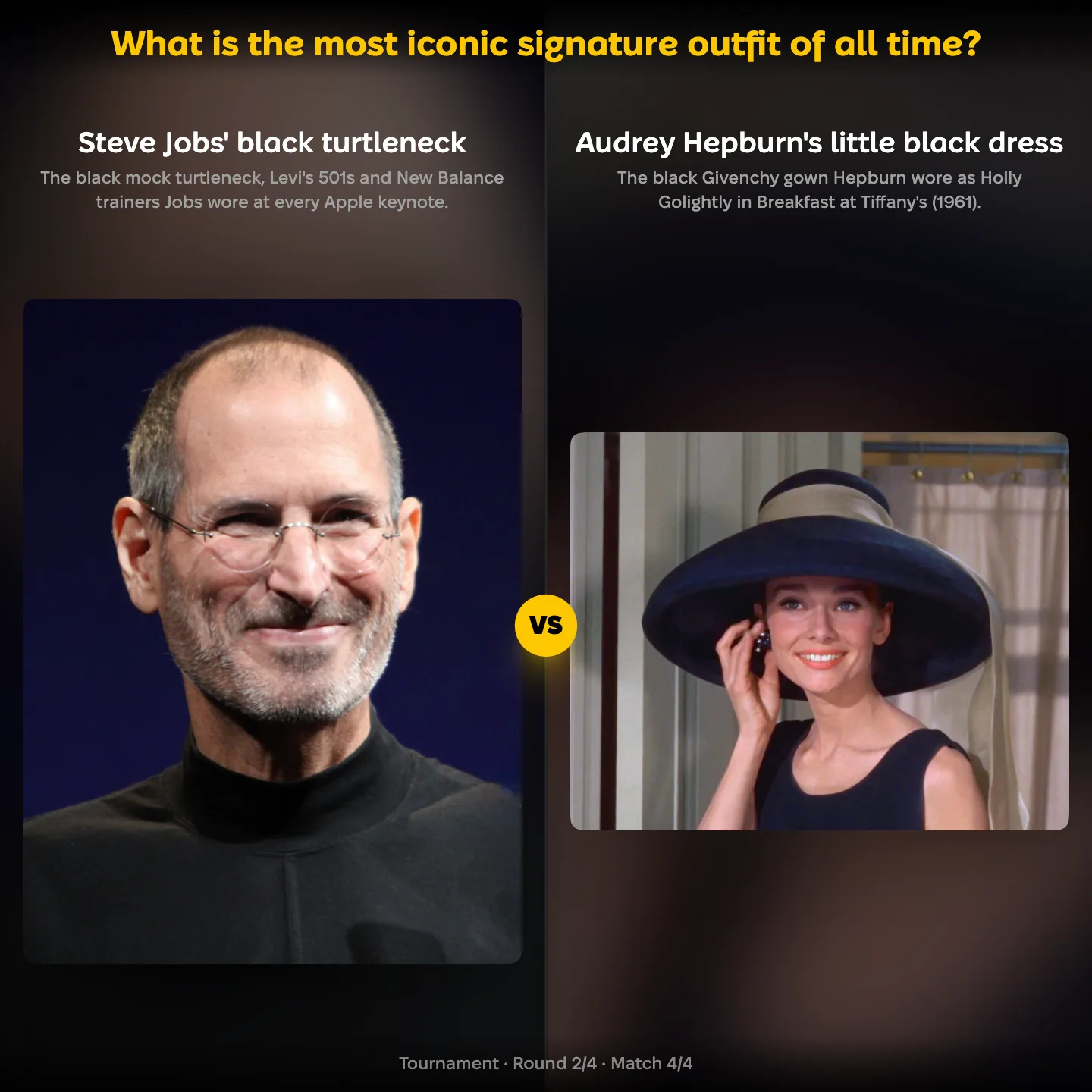 The most iconic signature outfit of all time ranked: Steve Jobs' black turtleneck vs Audrey Hepburn's little black dress