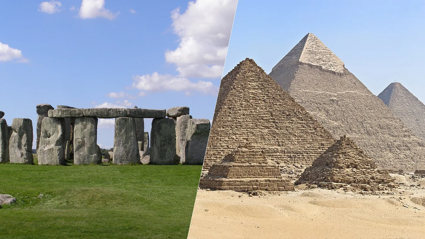 Stonehenge and the Pyramids of Giza side by side