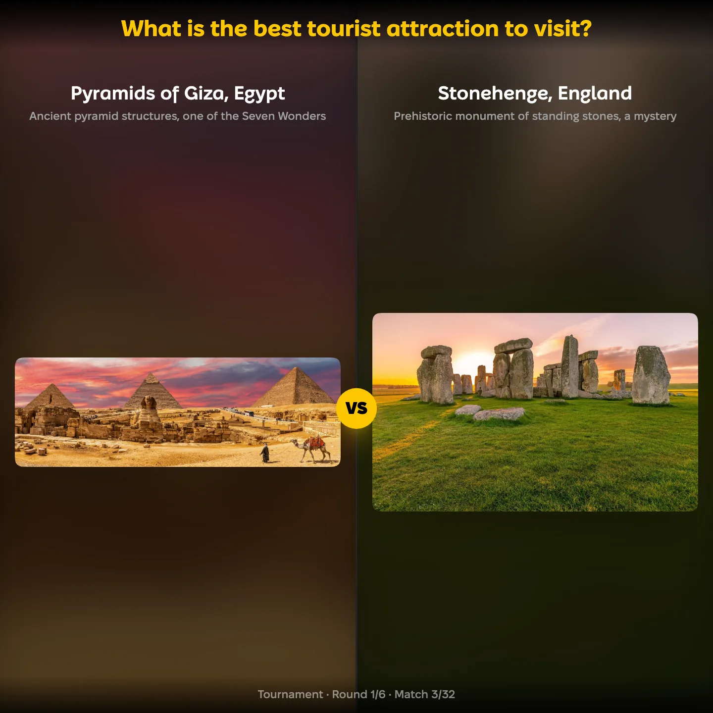 The best tourist attraction to visit ranked: Pyramids of Giza vs Stonehenge
