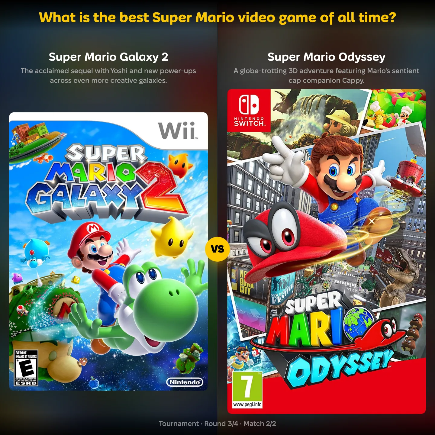 Super Mario Galaxy 2 against Super Mario Odyssey in the best Super Mario game ranking
