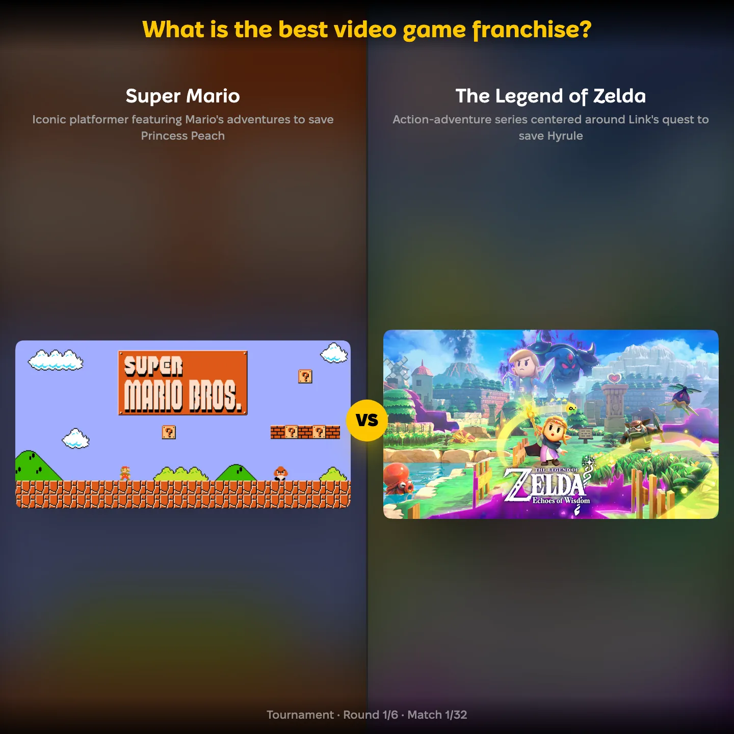 Super Mario against The Legend of Zelda in the best video game franchise ranking