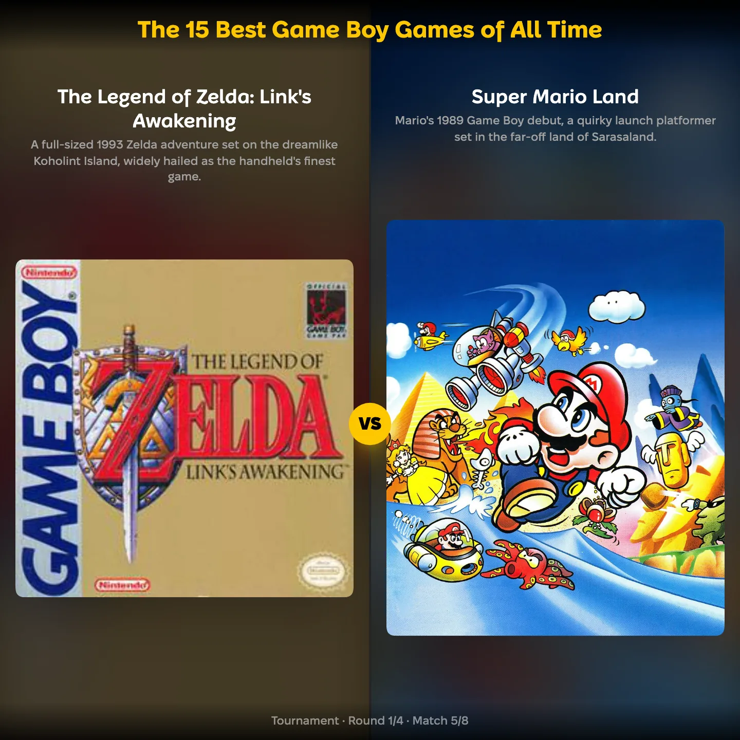The Legend of Zelda Link's Awakening against Super Mario Land in the best Game Boy games ranking