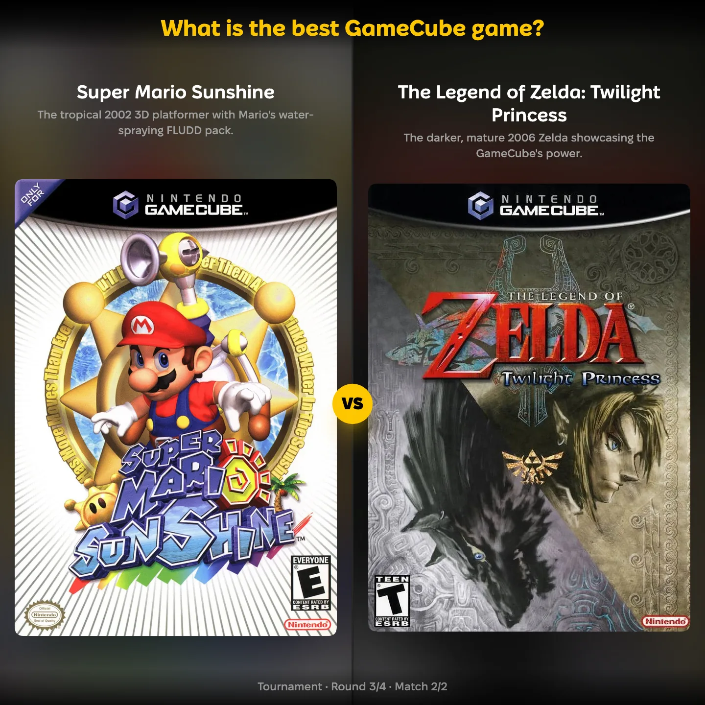 Super Mario Sunshine against The Legend of Zelda Twilight Princess in the best GameCube game ranking