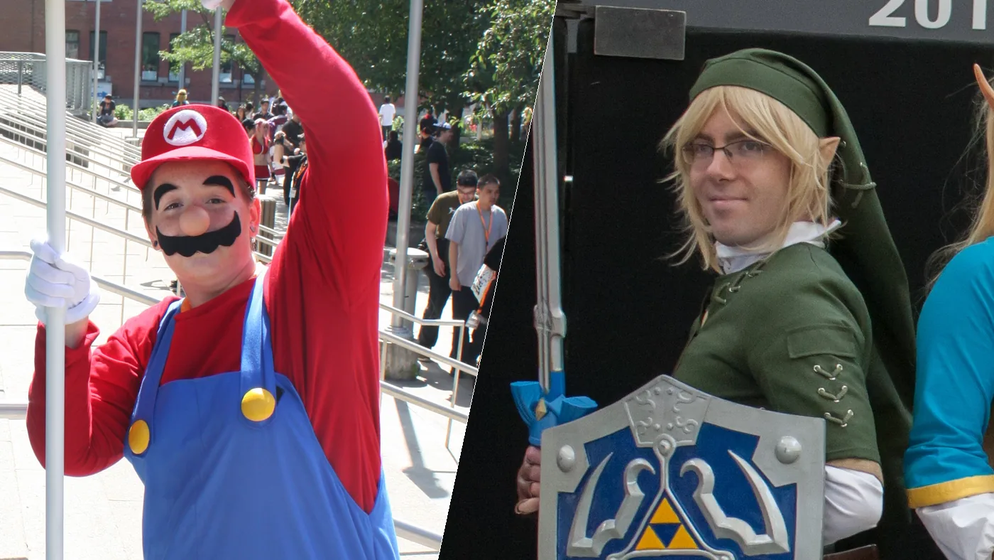 Super Mario and The Legend of Zelda cosplayers side by side