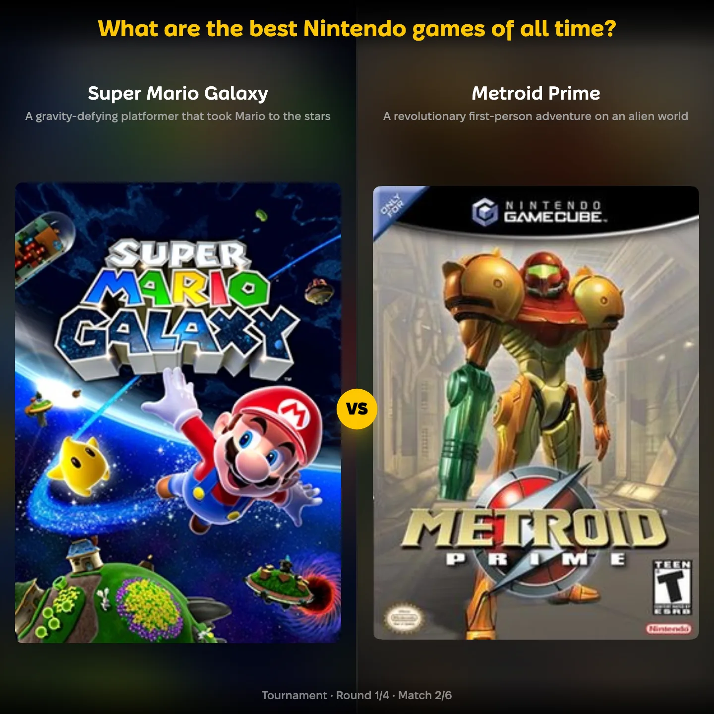 Super Mario Galaxy against Metroid Prime in the best Nintendo games ranking