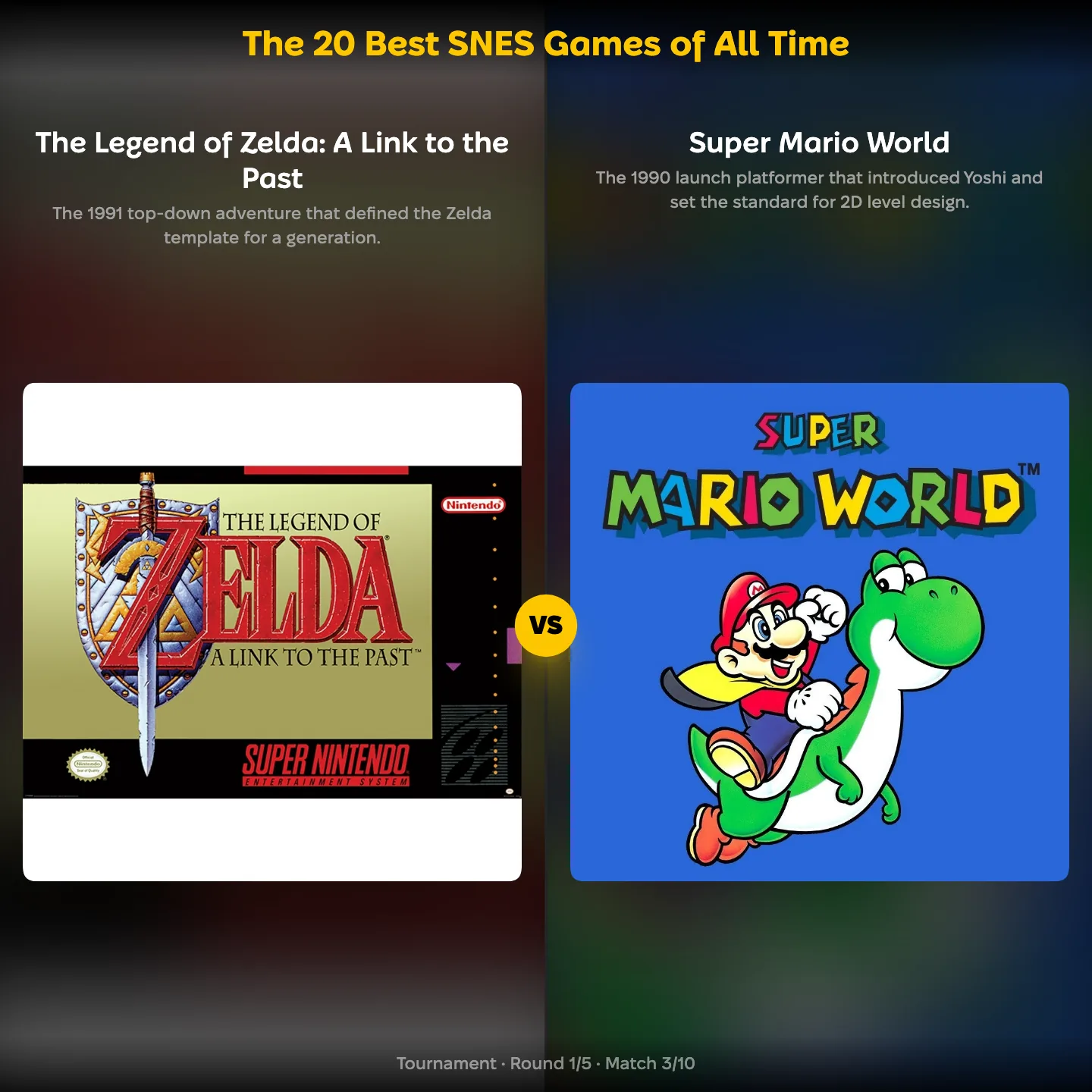 The Legend of Zelda A Link to the Past against Super Mario World in the best SNES games ranking