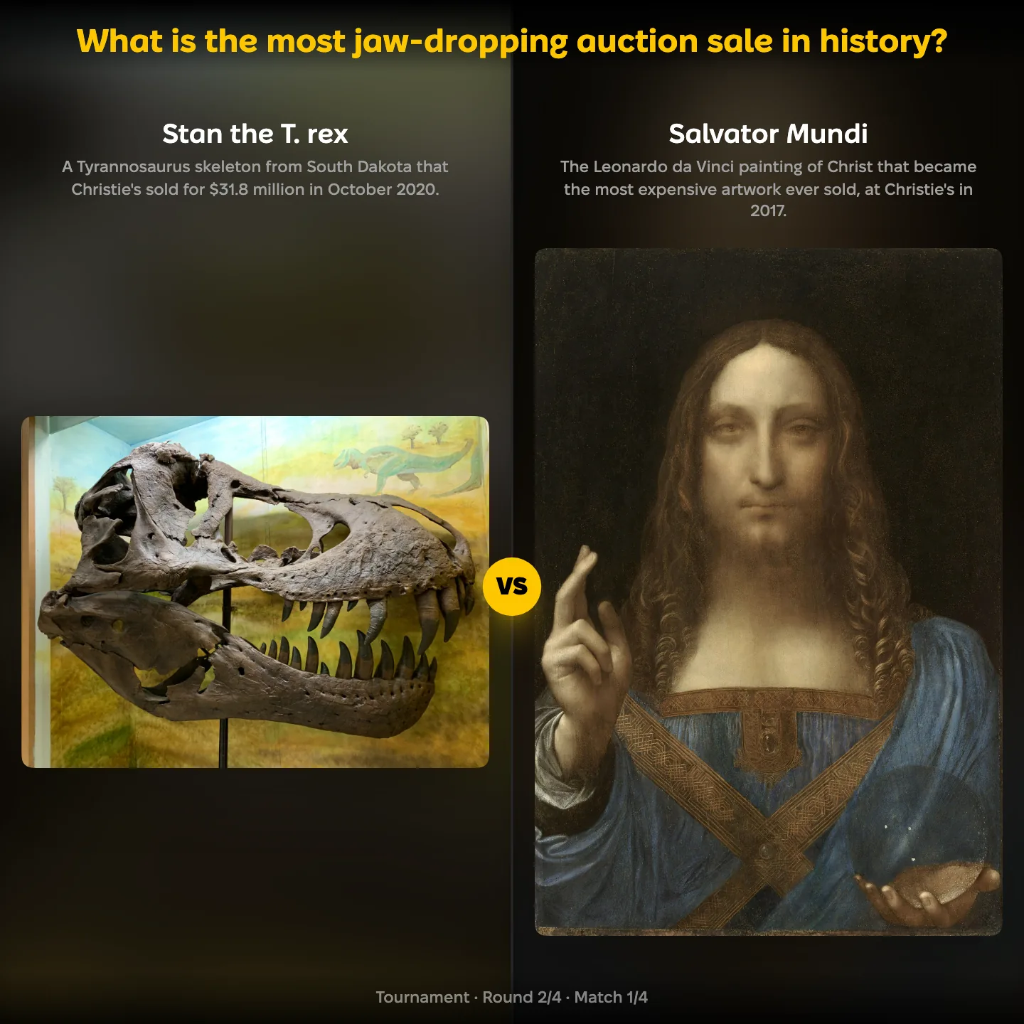 The most jaw-dropping auction sale ranked: Stan the T. rex vs Salvator Mundi