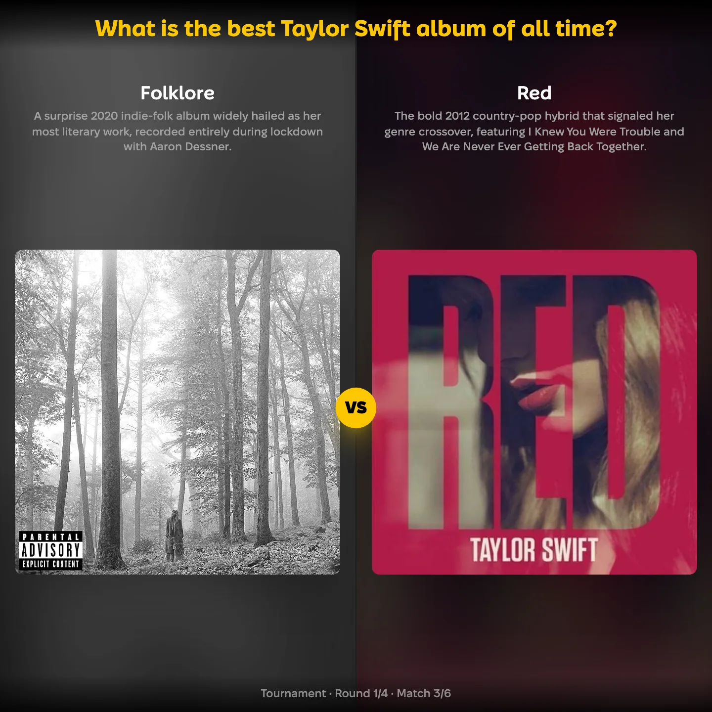 What is the best Taylor Swift album of all time, Folklore against Red
