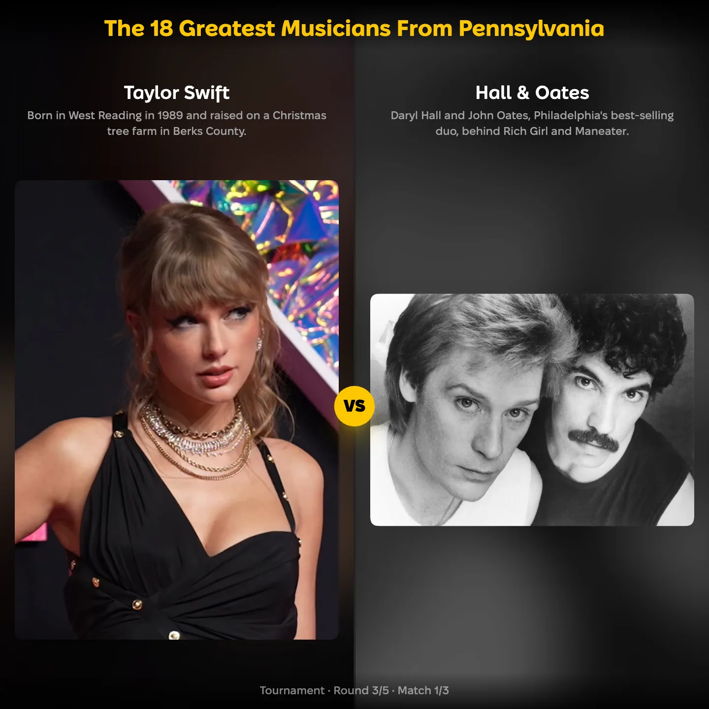 The 18 greatest musicians from Pennsylvania, Taylor Swift against Hall & Oates