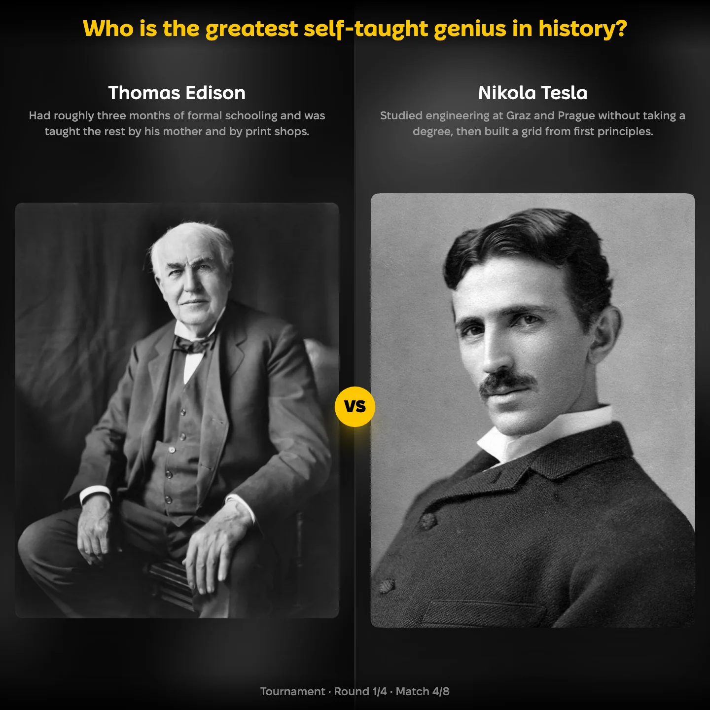 The greatest self-taught genius in history ranked, with Thomas Edison against Nikola Tesla