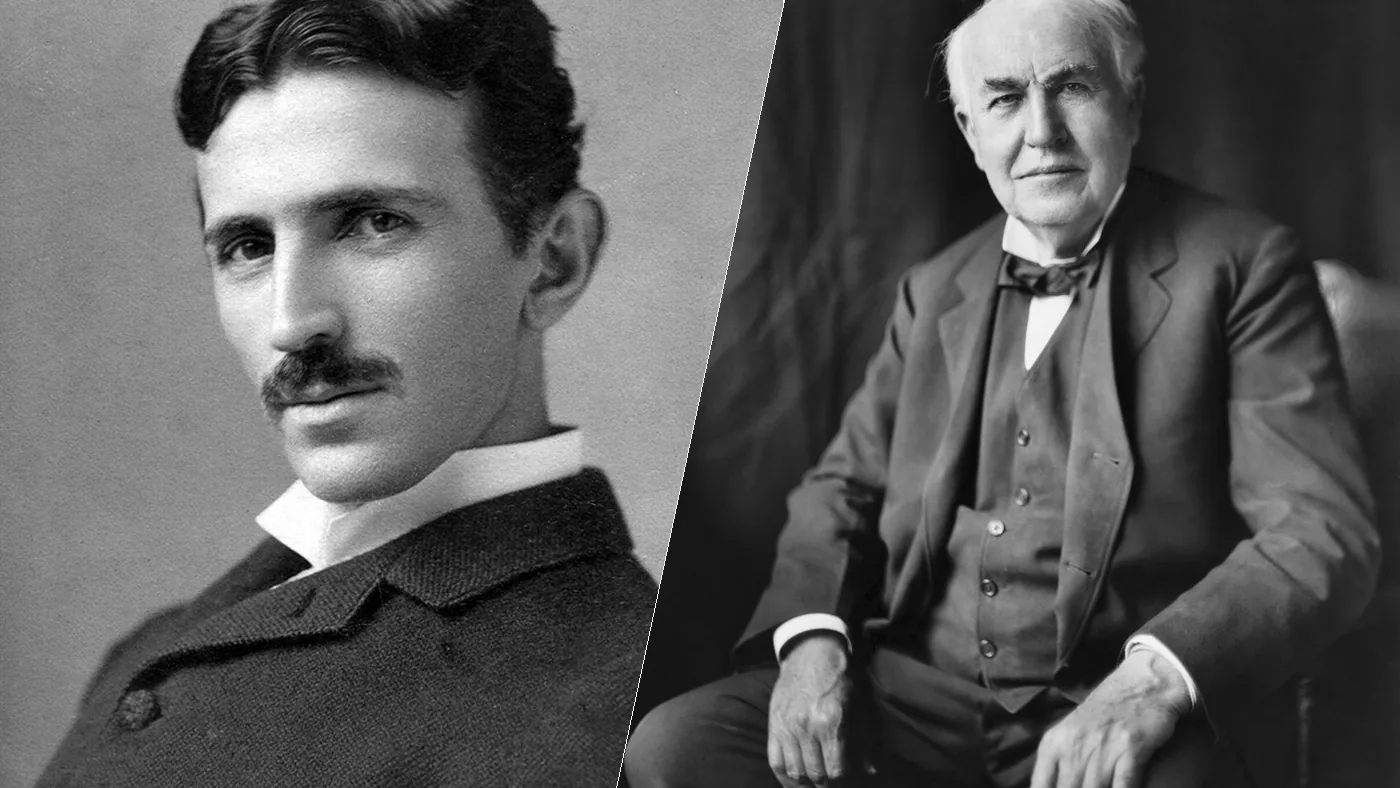 Nikola Tesla and Thomas Edison, the two sides of the War of the Currents