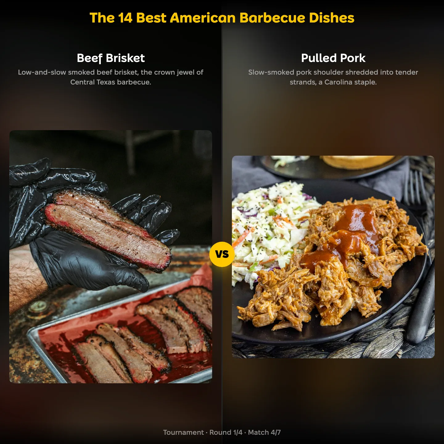 The 14 best American barbecue dishes ranked, with Central Texas beef brisket against Carolina pulled pork